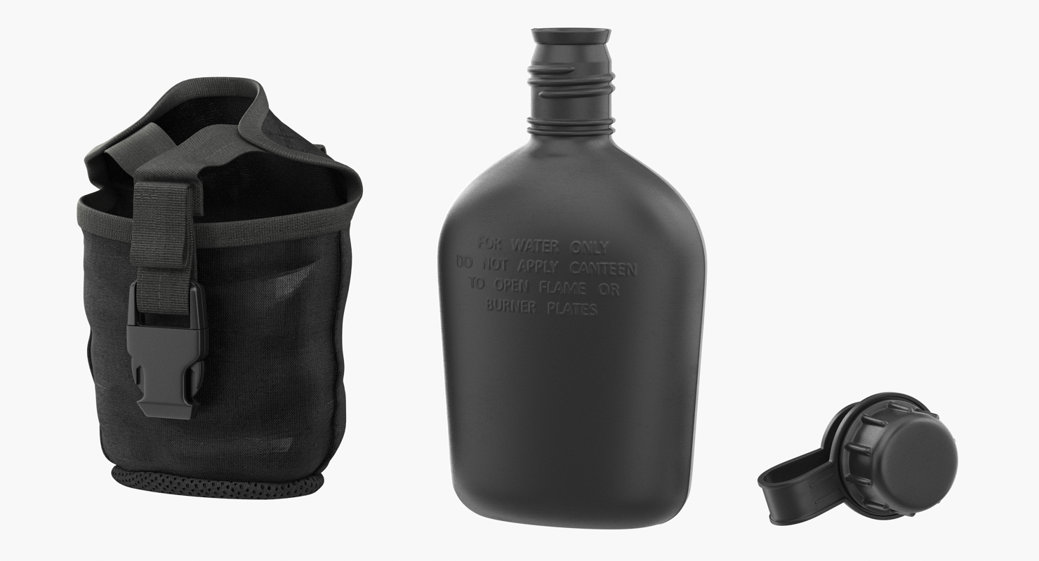 3D model Water Bottle Canteen with Military Pouch