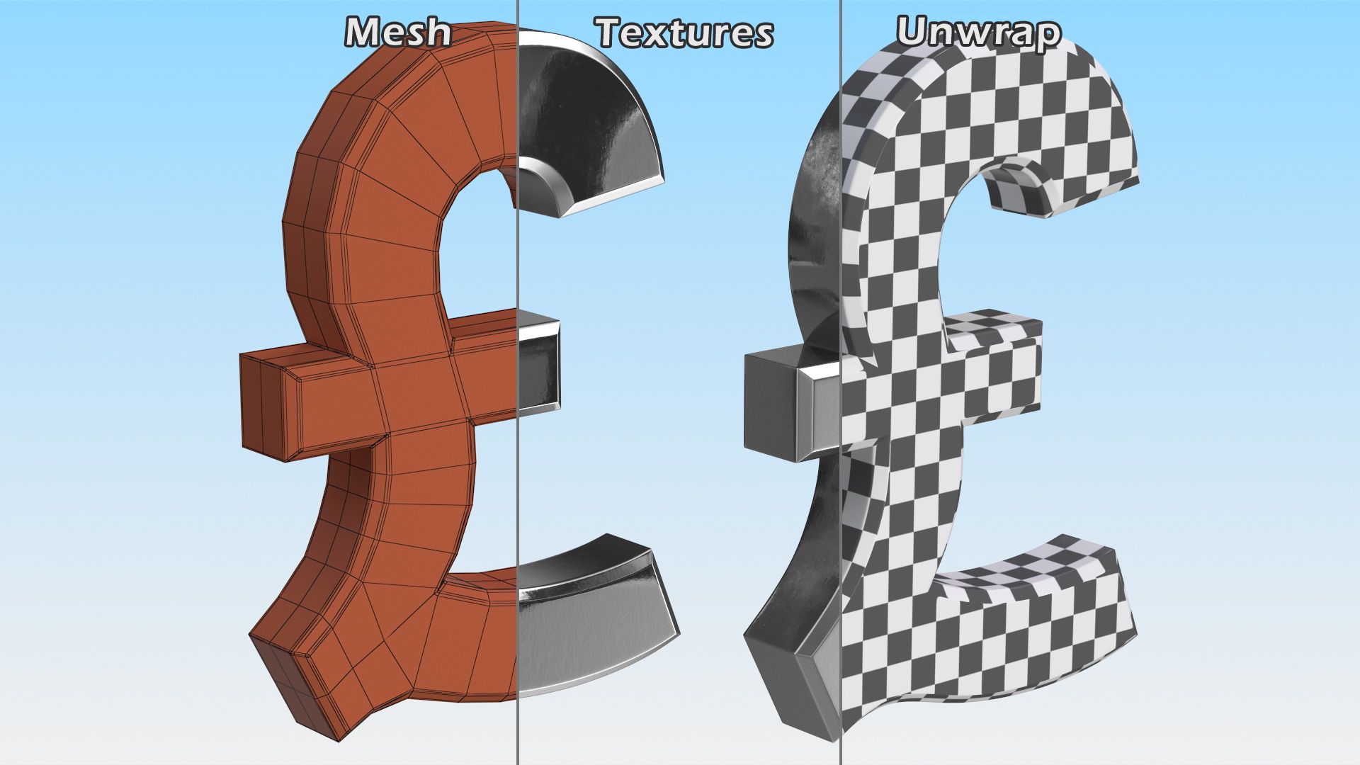 3D UK Pound Currency Symbol Silver