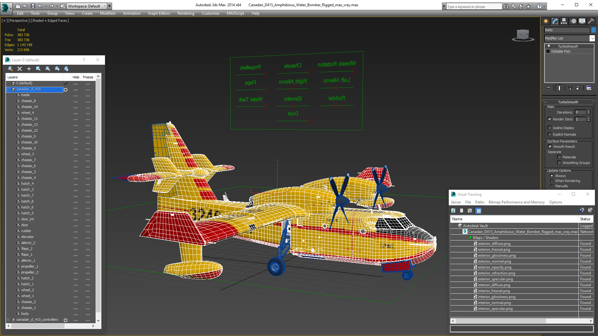 3D Canadair D415 Amphibious Water Bomber Rigged for Cinema 4D model