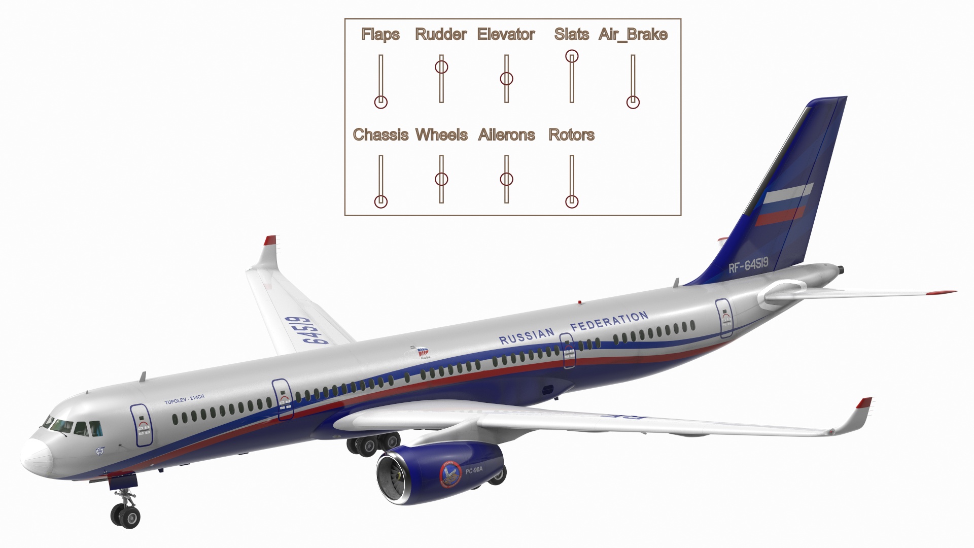 Tupolev Tu-214 Jet Airliner Rigged 3D model