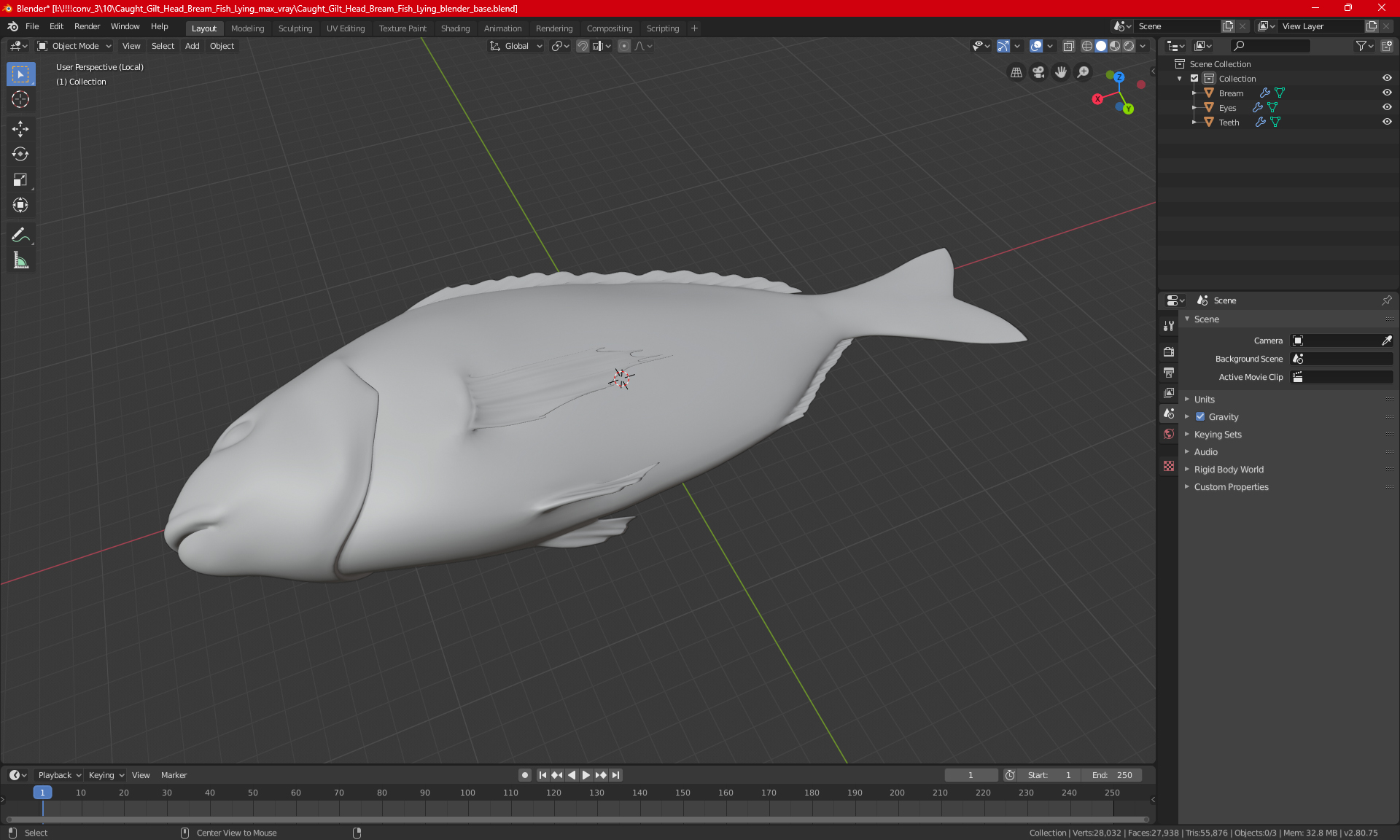 3D Caught Gilt Head Bream Fish Lying model