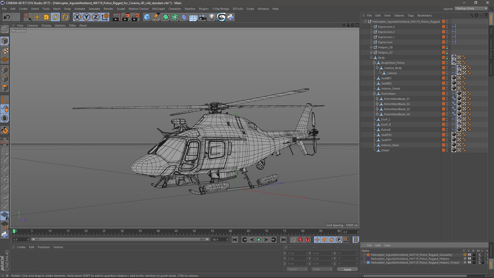 Helicopter AgustaWestland AW119 Police Rigged for Cinema 4D 3D model