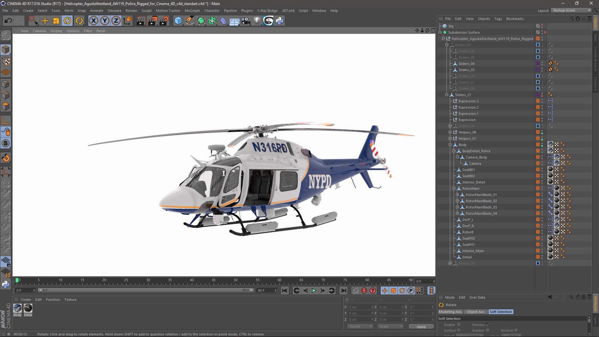 Helicopter AgustaWestland AW119 Police Rigged for Cinema 4D 3D model