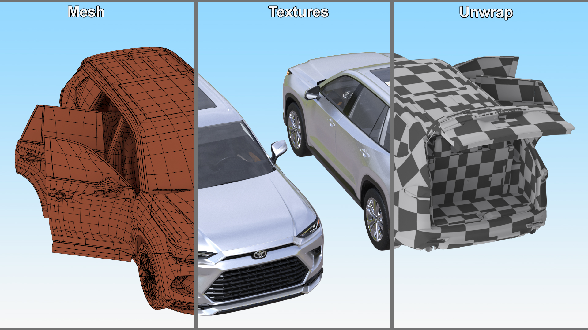 3D Toyota Grand Highlander 2024 White Rigged