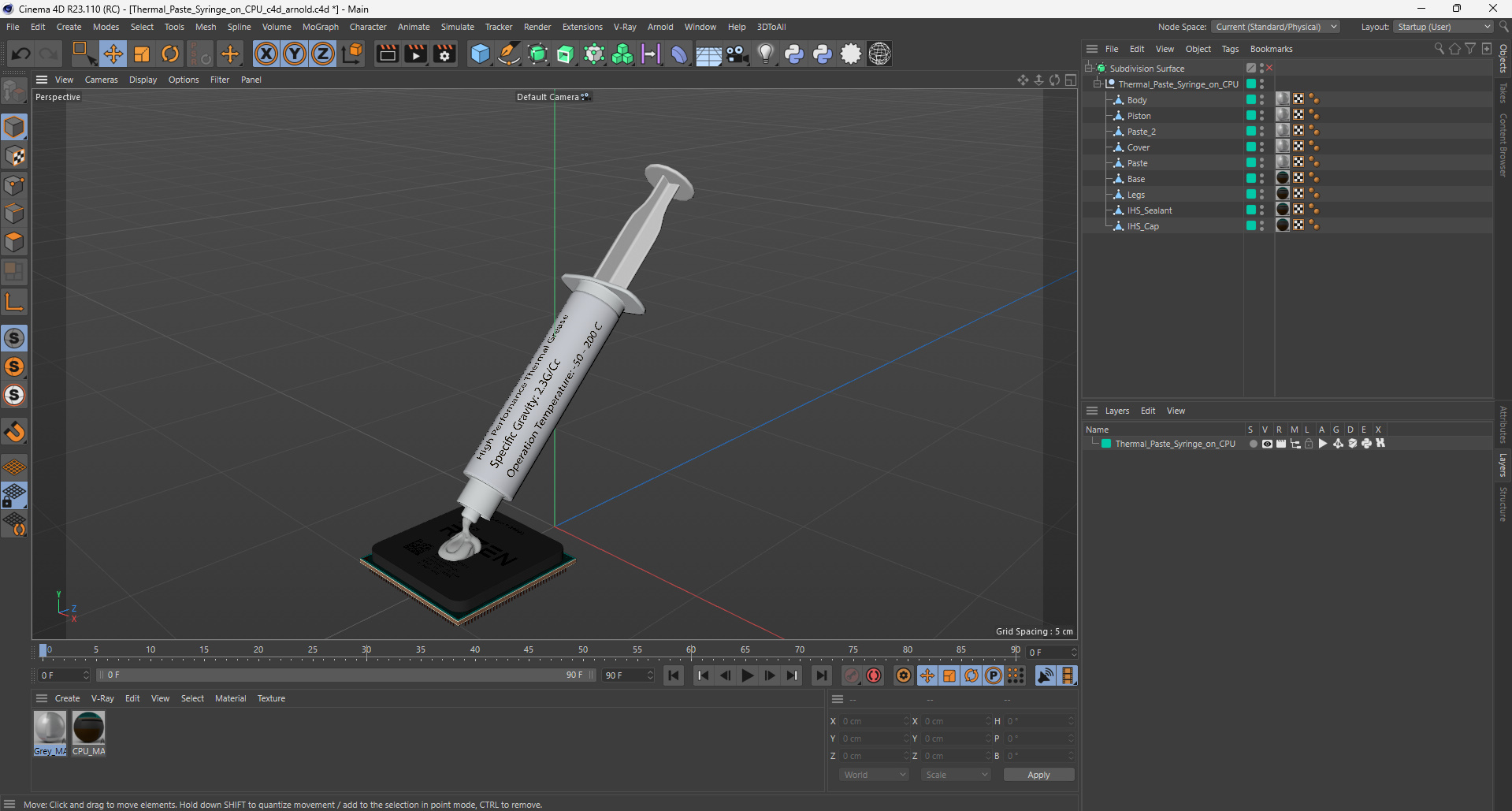 3D Thermal Paste Syringe on CPU model