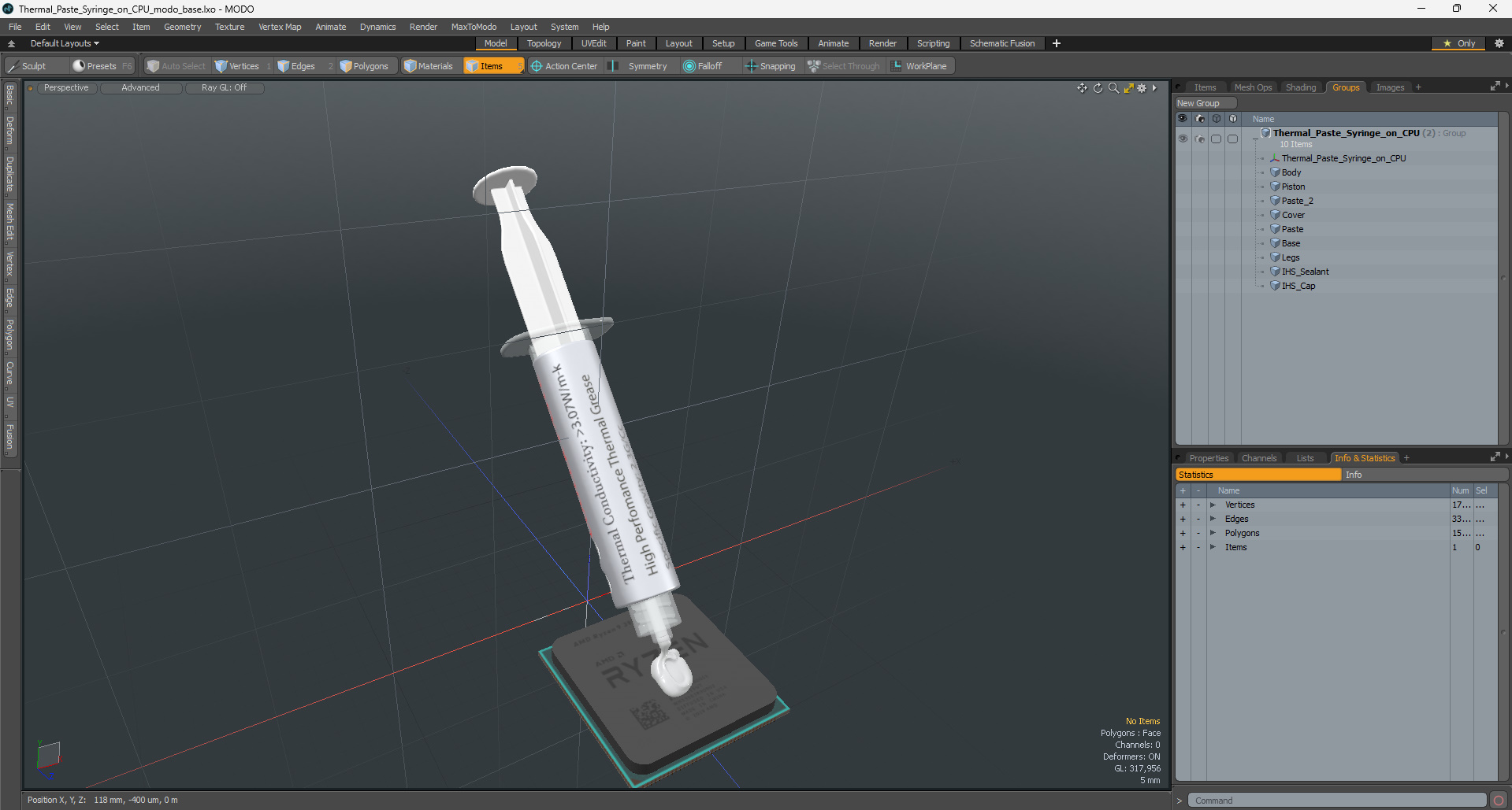 3D Thermal Paste Syringe on CPU model