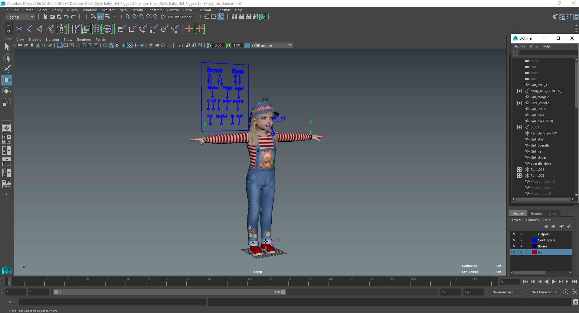 3D Street Style Baby Girl Rigged for Maya model