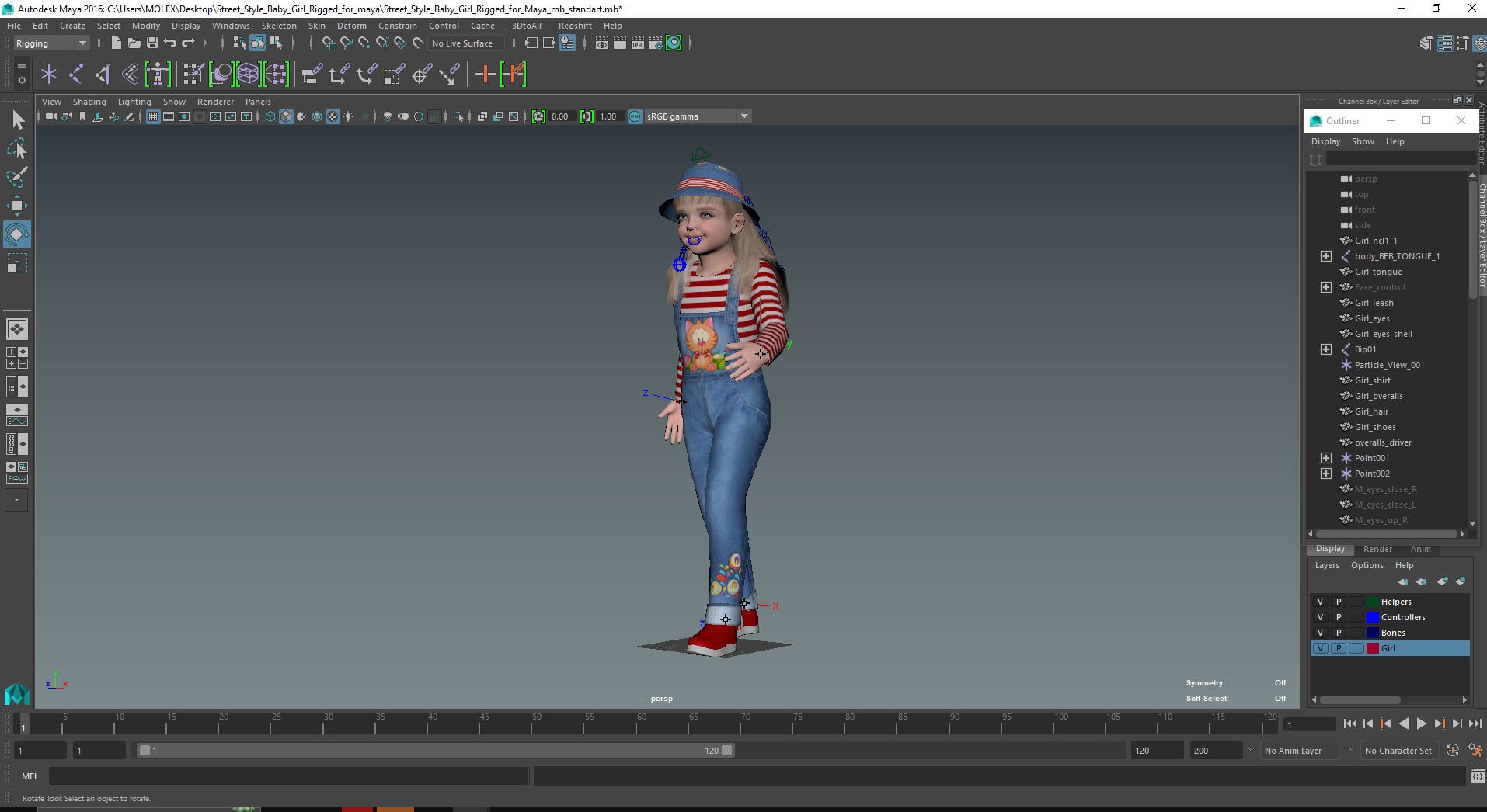 3D Street Style Baby Girl Rigged for Maya model