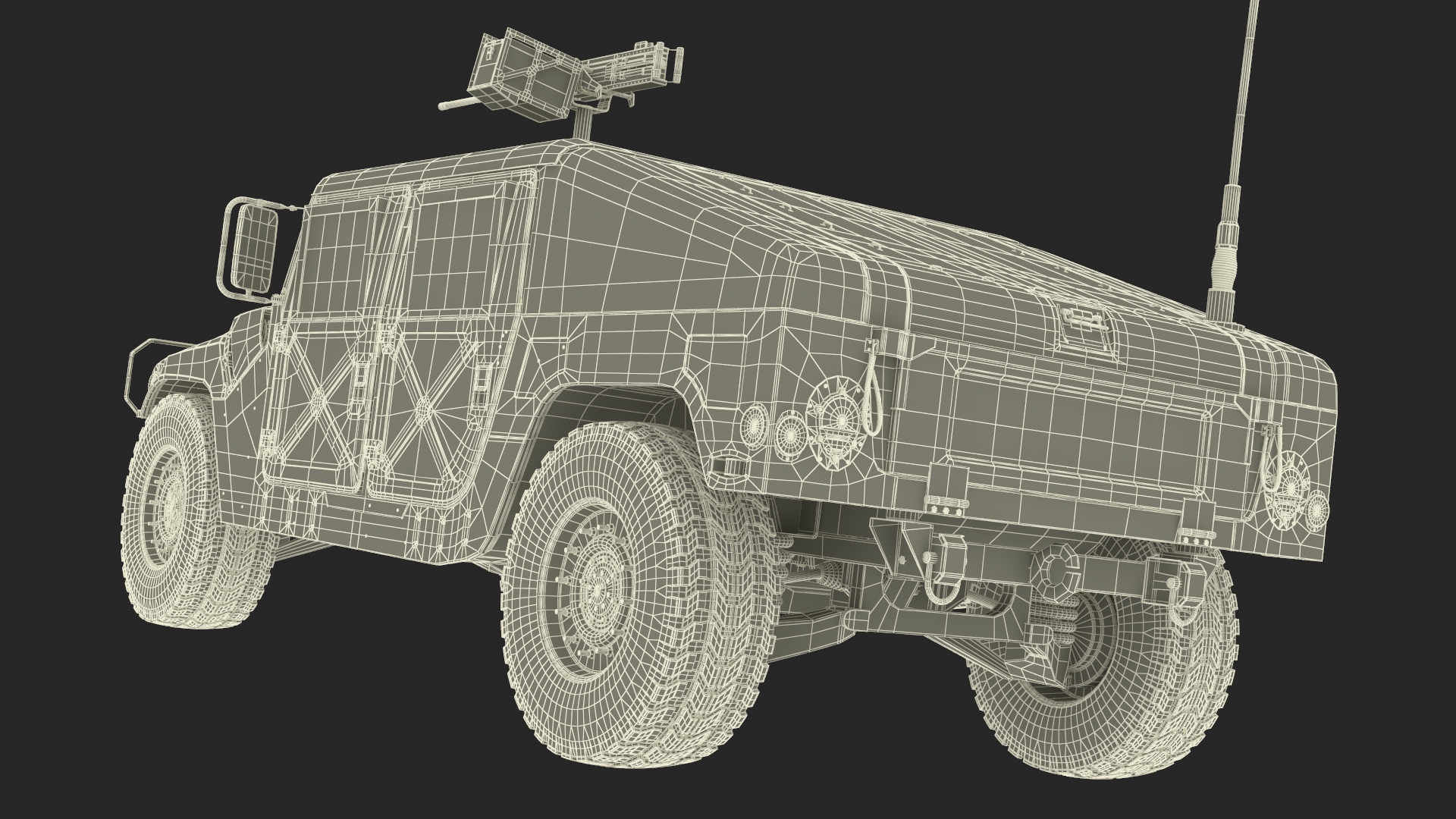 3D model Military Humvee with Mounted Machine Gun