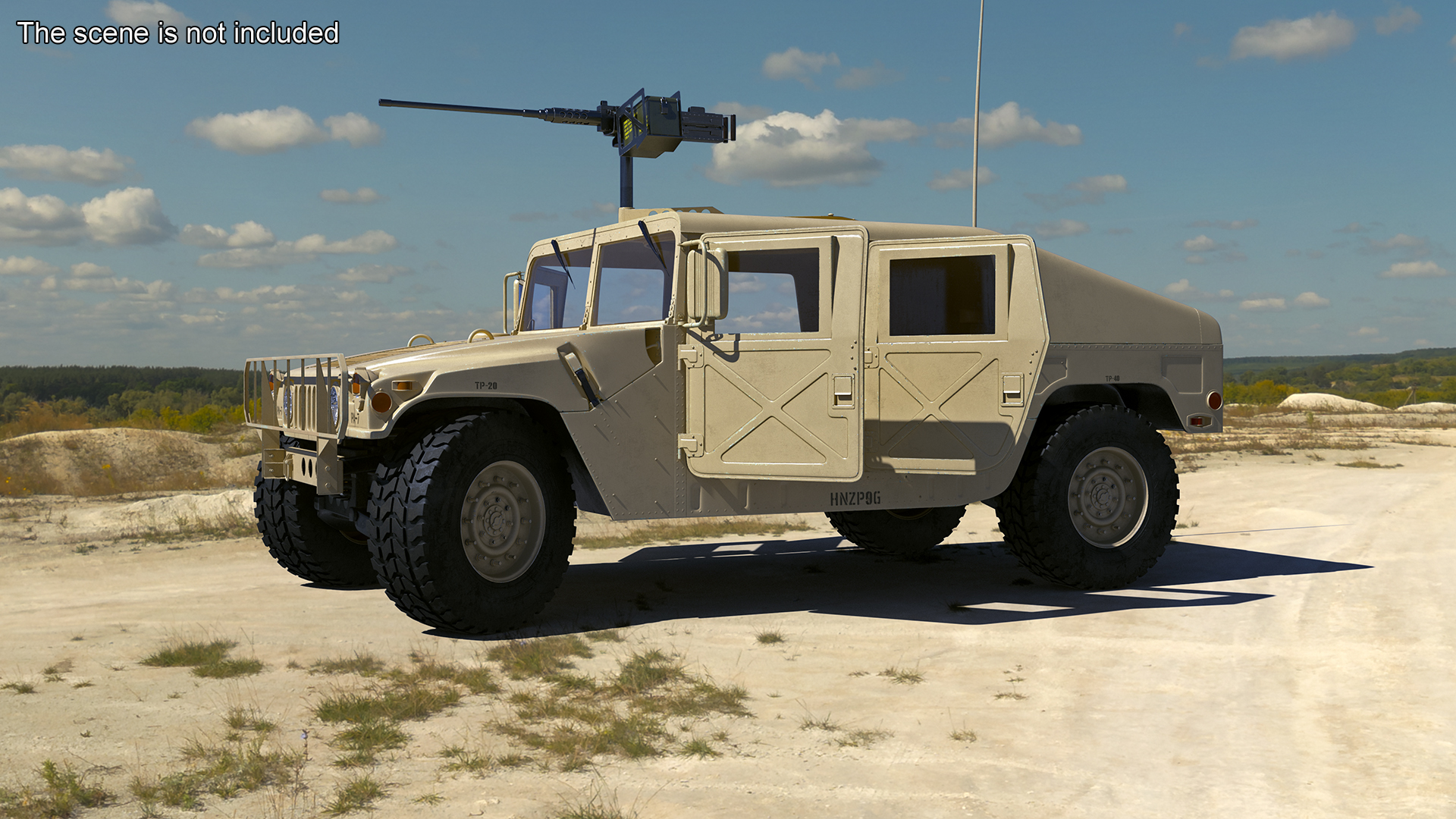 3D model Military Humvee with Mounted Machine Gun