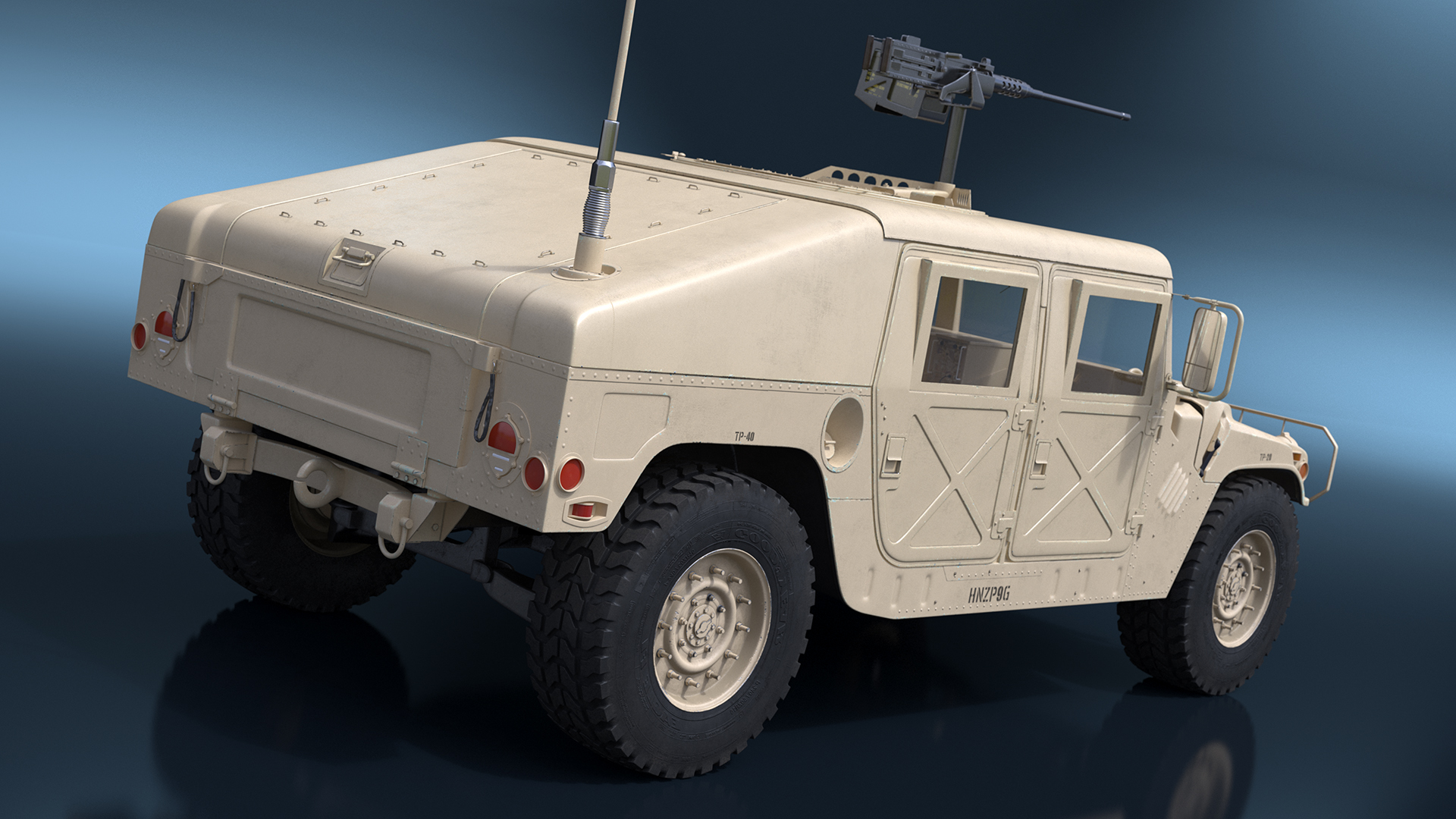 3D model Military Humvee with Mounted Machine Gun