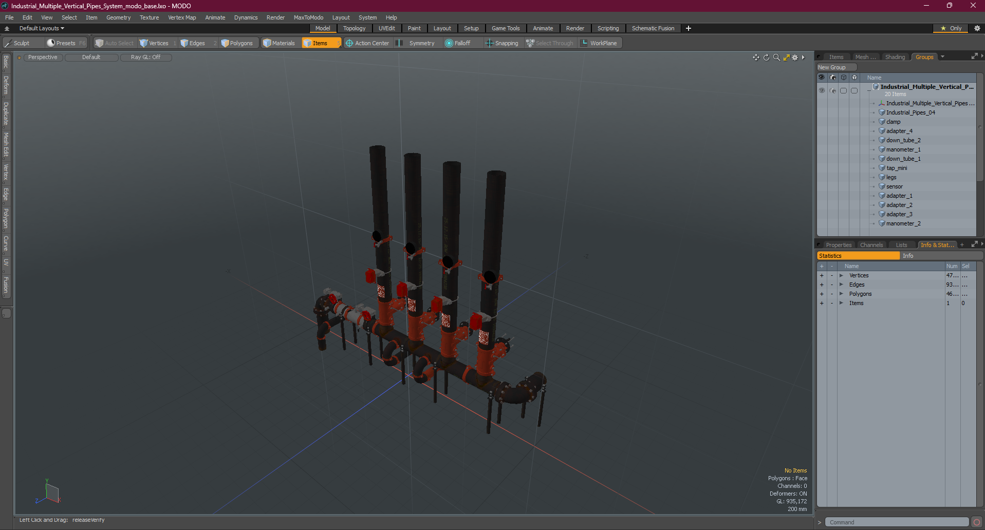 3D Industrial Multiple Vertical Pipes System