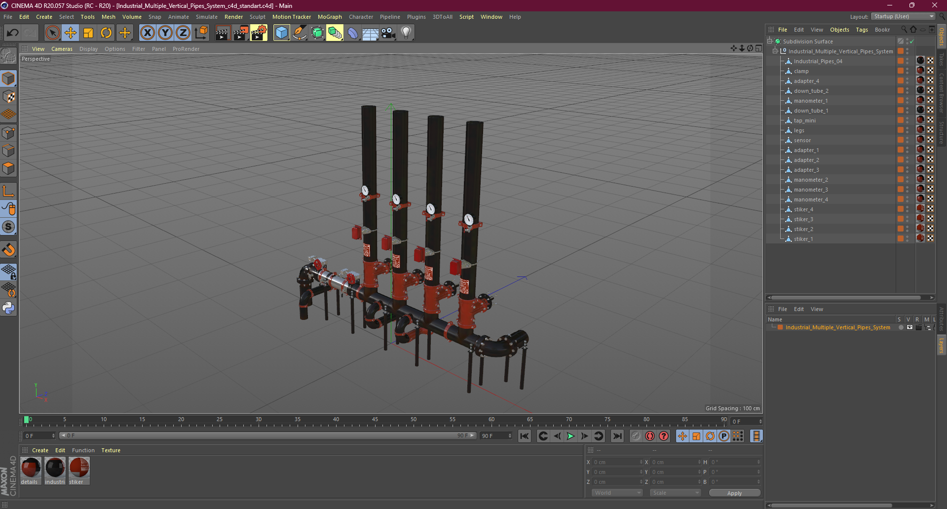 3D Industrial Multiple Vertical Pipes System