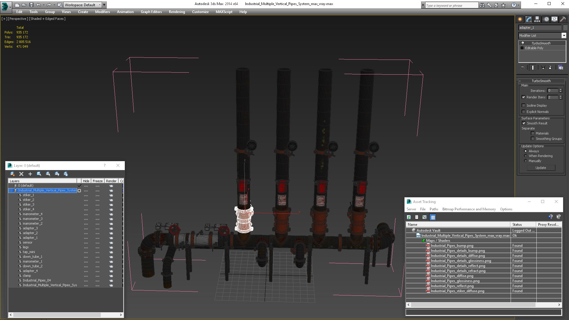 3D Industrial Multiple Vertical Pipes System