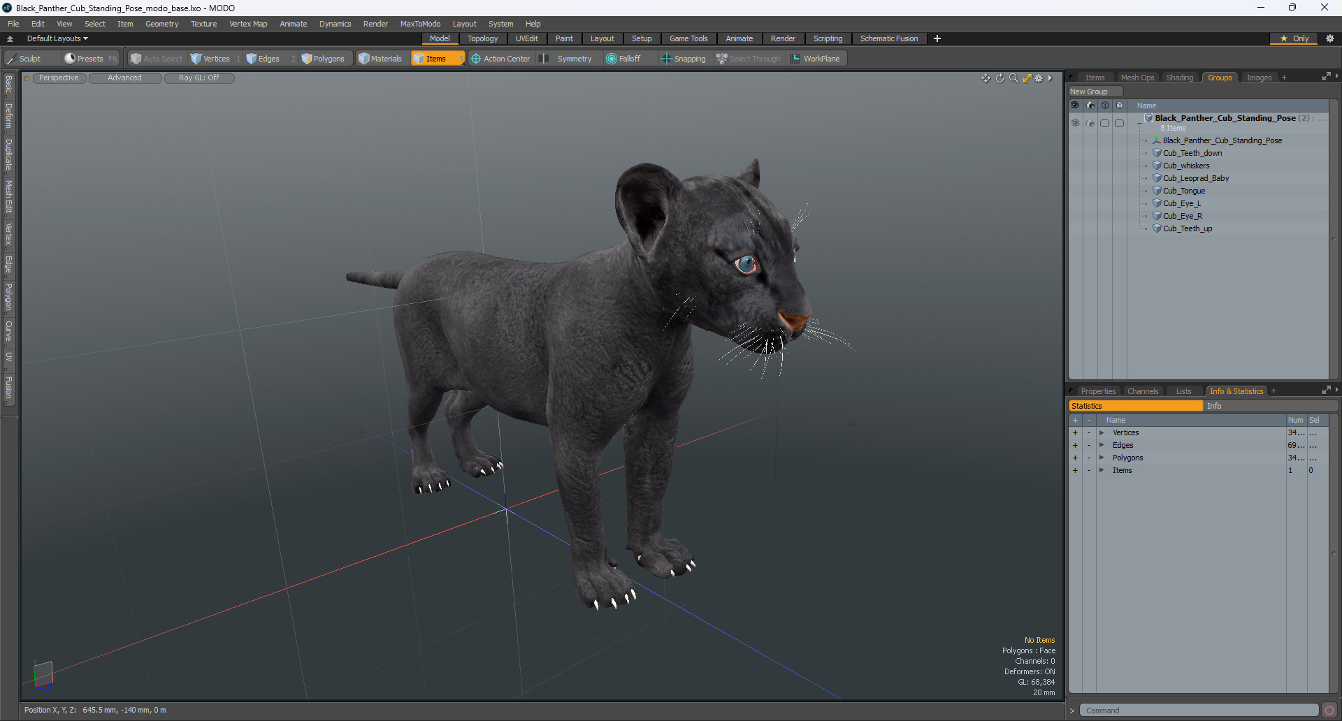 3D Black Panther Cub Standing Pose