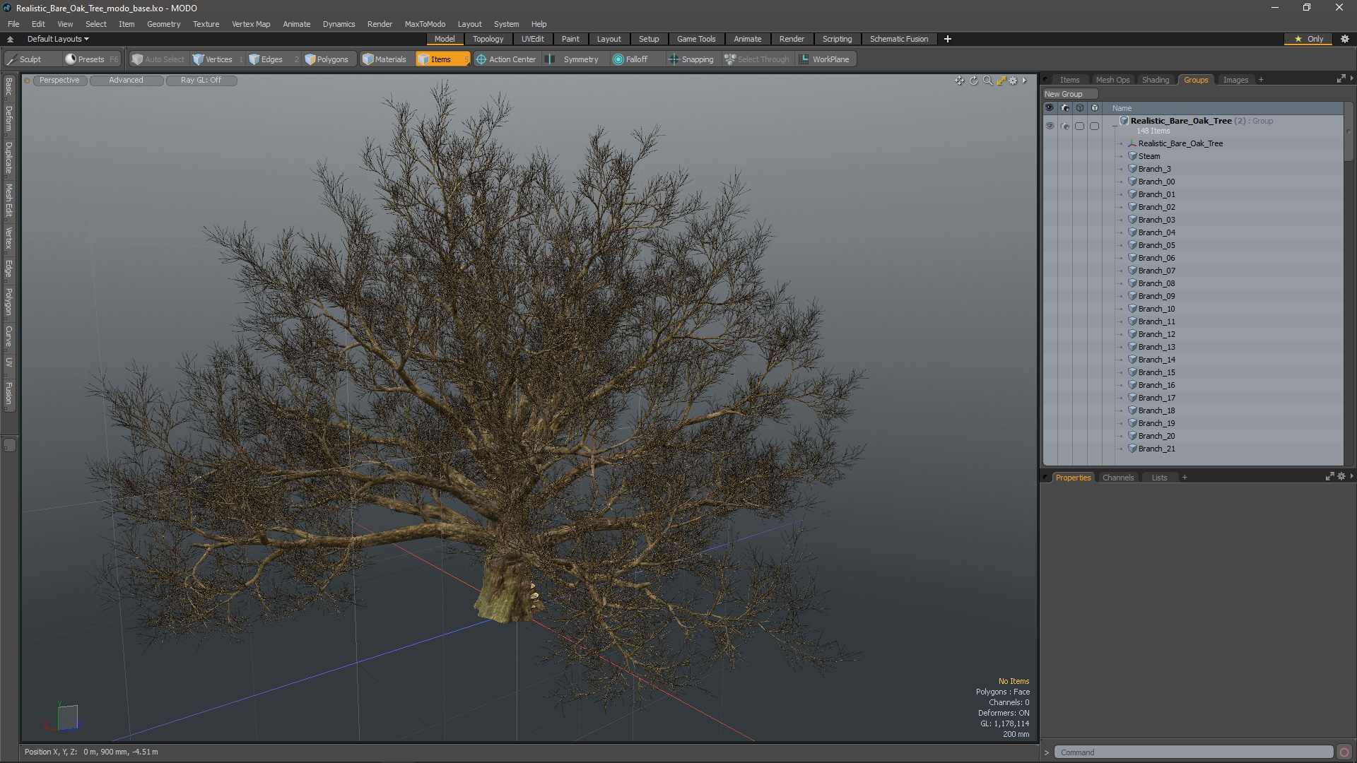 3D Realistic Bare Oak Tree model