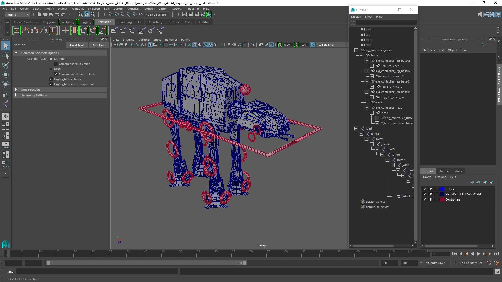 3D Star Wars AT-AT Rigged for Maya