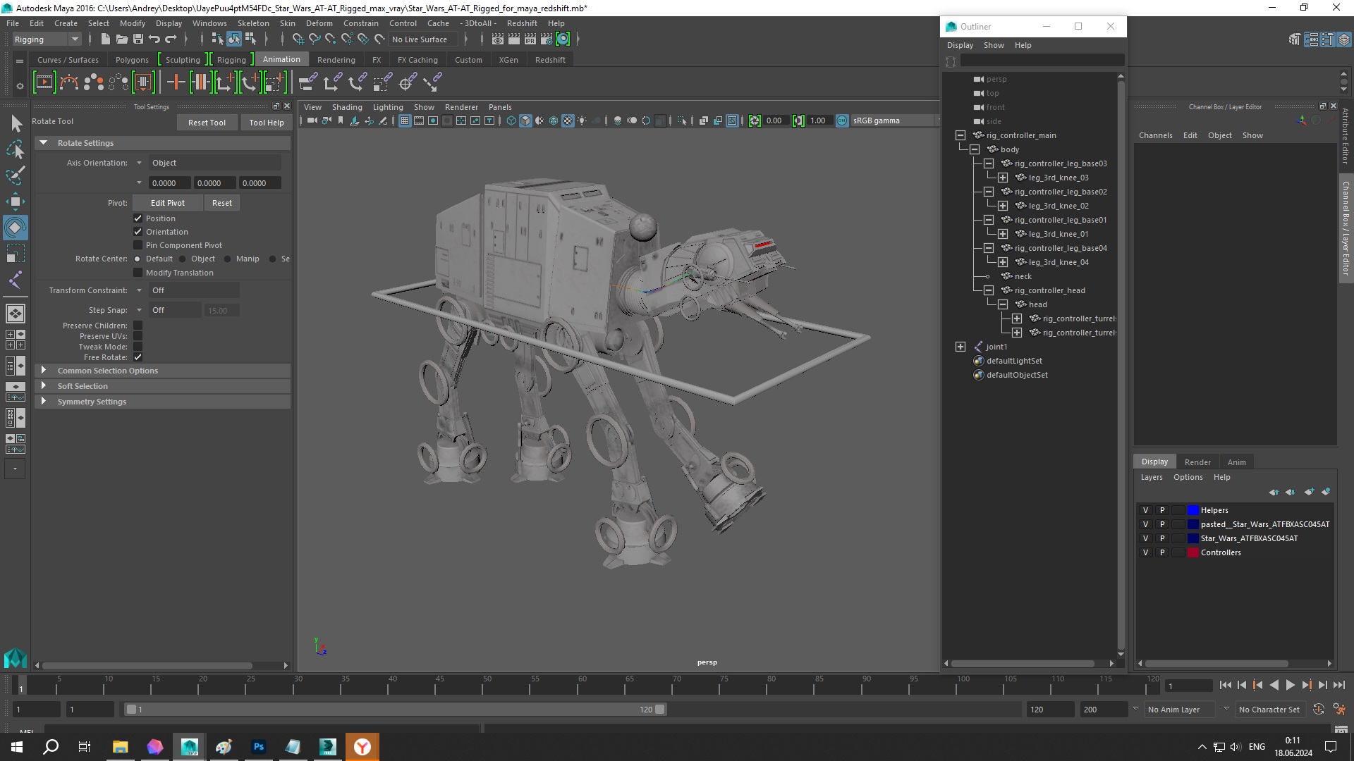 3D Star Wars AT-AT Rigged for Maya