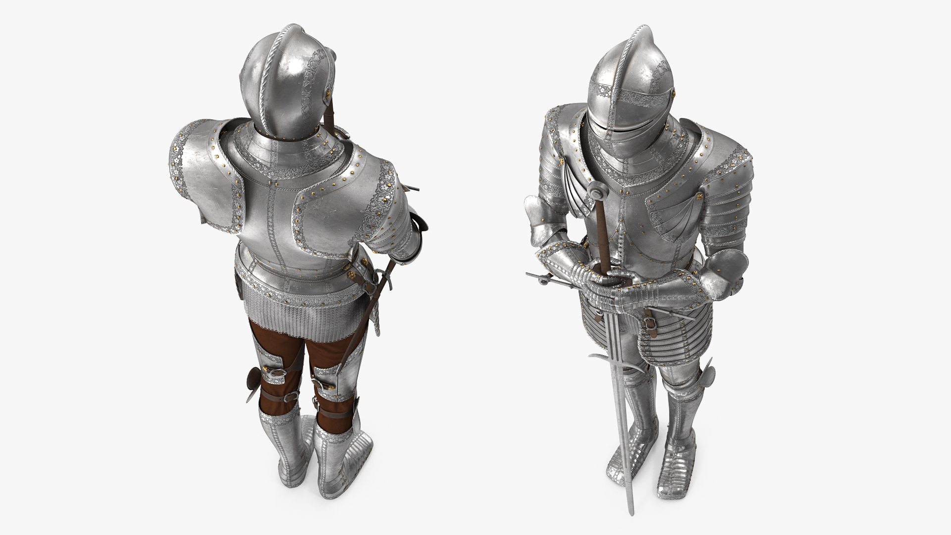 Medieval Knight Plate Armor standing with Zweihander 3D