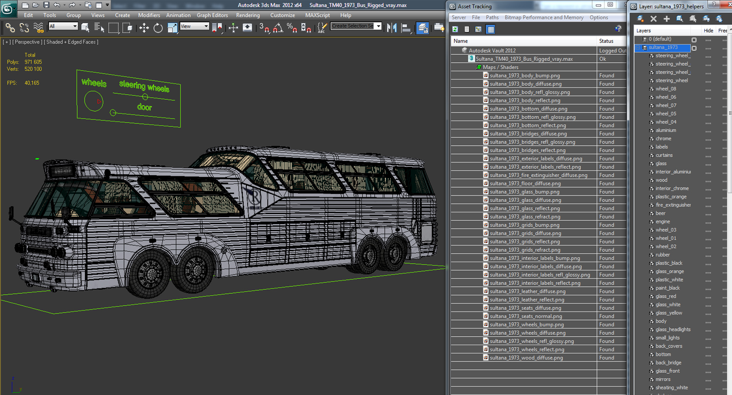 3D Sultana TM40 1973 Bus Rigged model