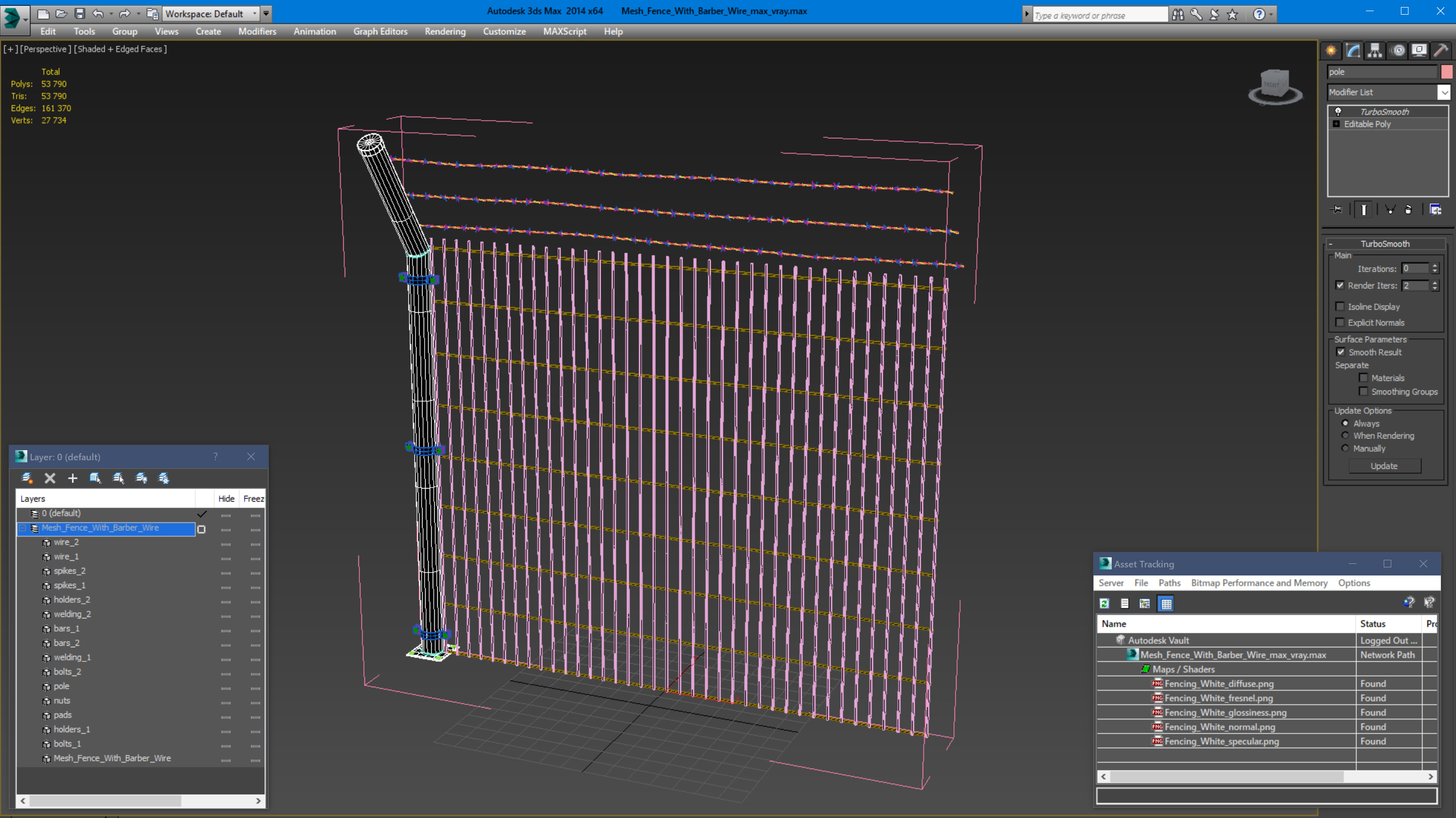 Mesh Fence With Barber Wire 3D