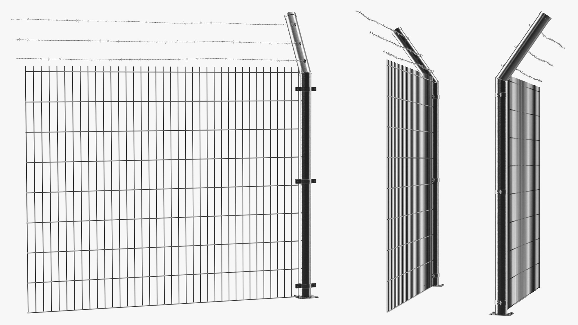 Mesh Fence With Barber Wire 3D