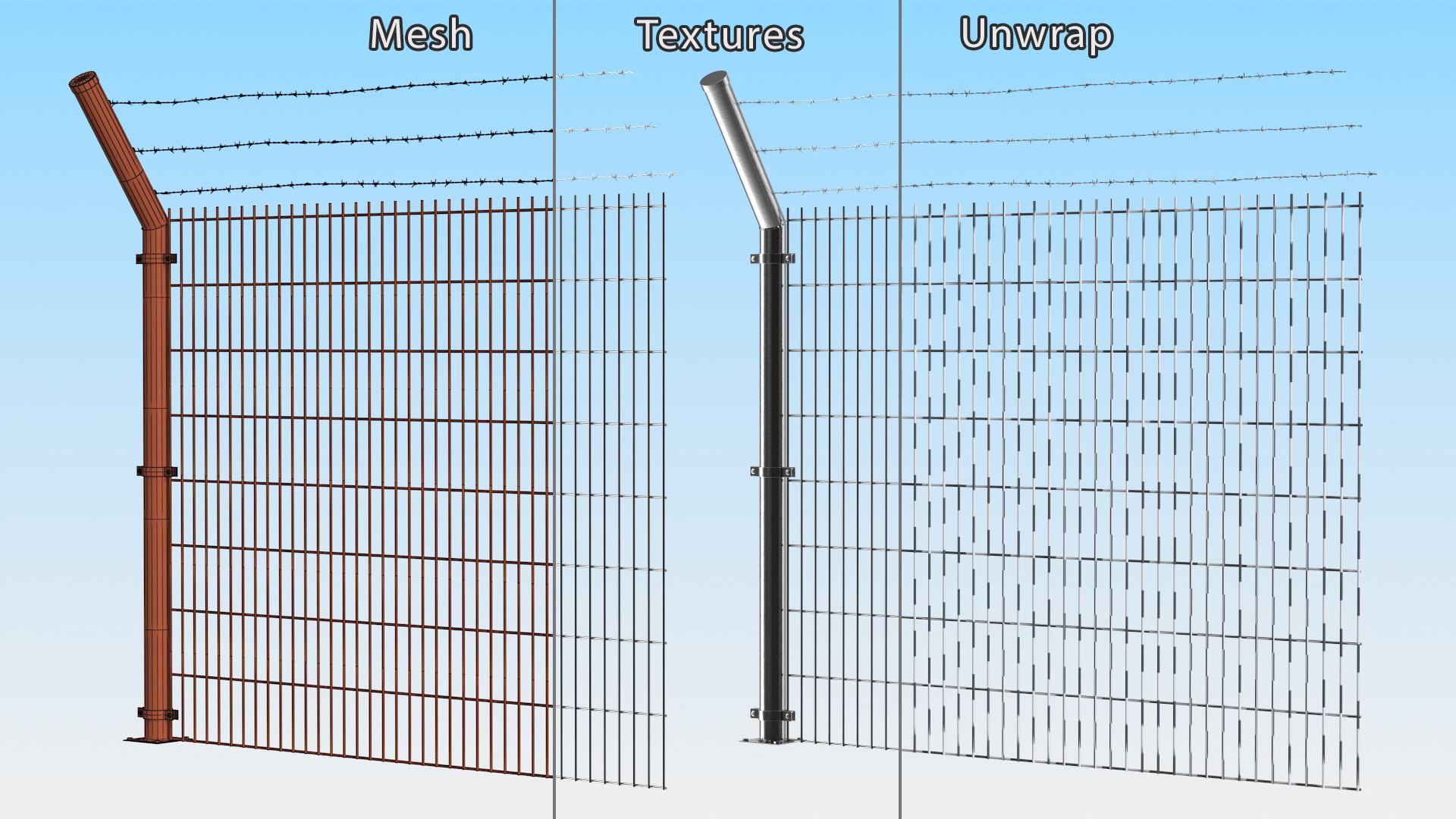 Mesh Fence With Barber Wire 3D