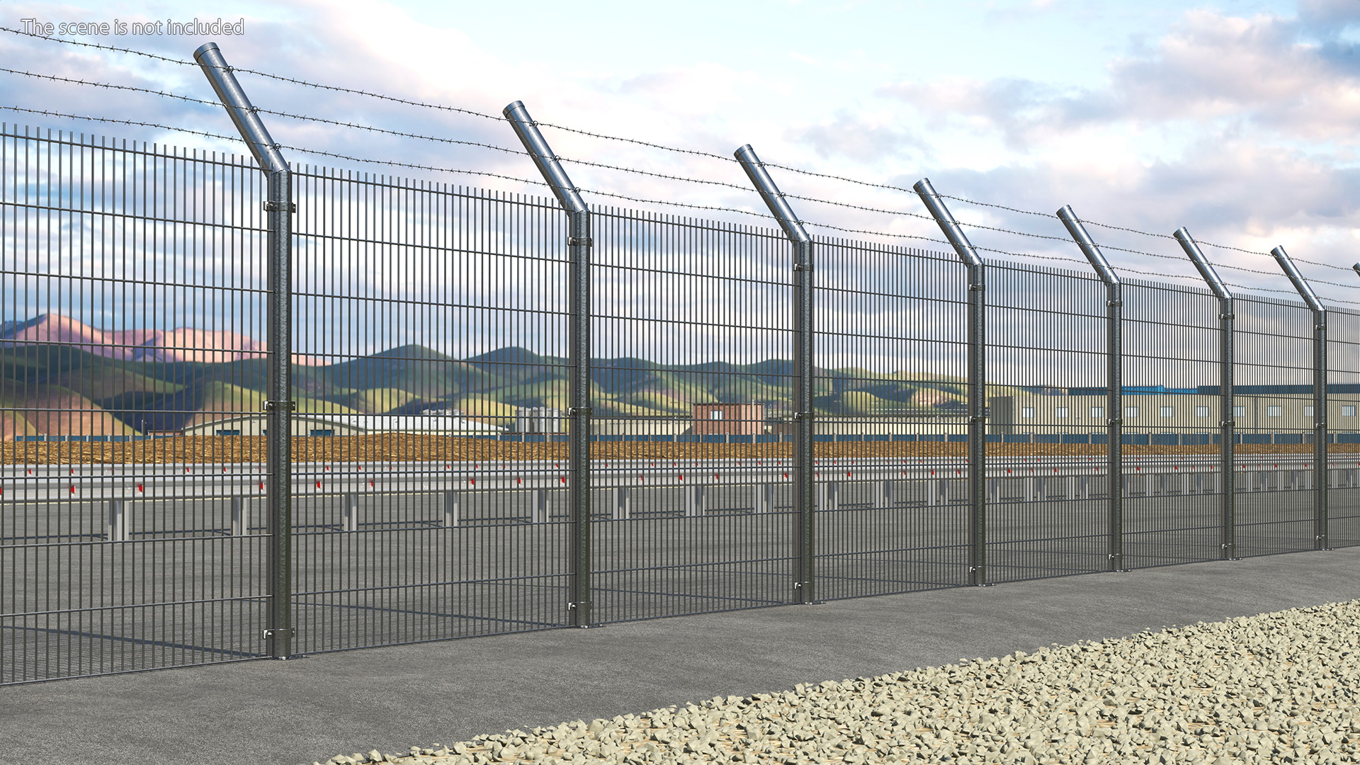 Mesh Fence With Barber Wire 3D