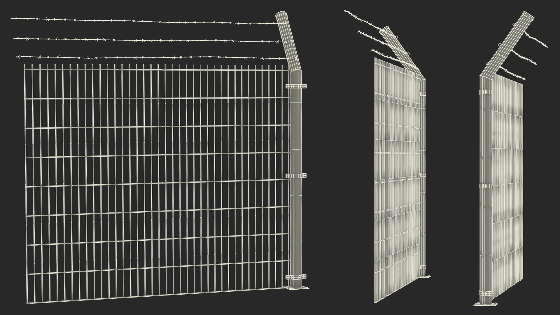 Mesh Fence With Barber Wire 3D