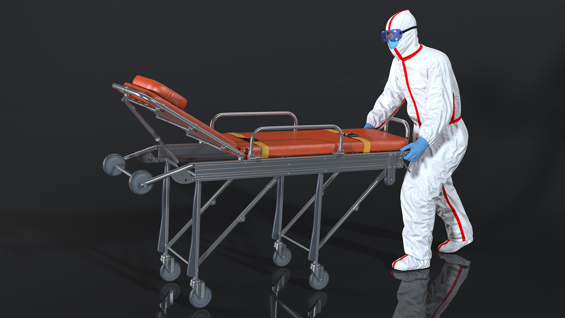 Chemical Protective Suit with Ambulance Hospital Bed Gurney 3D model