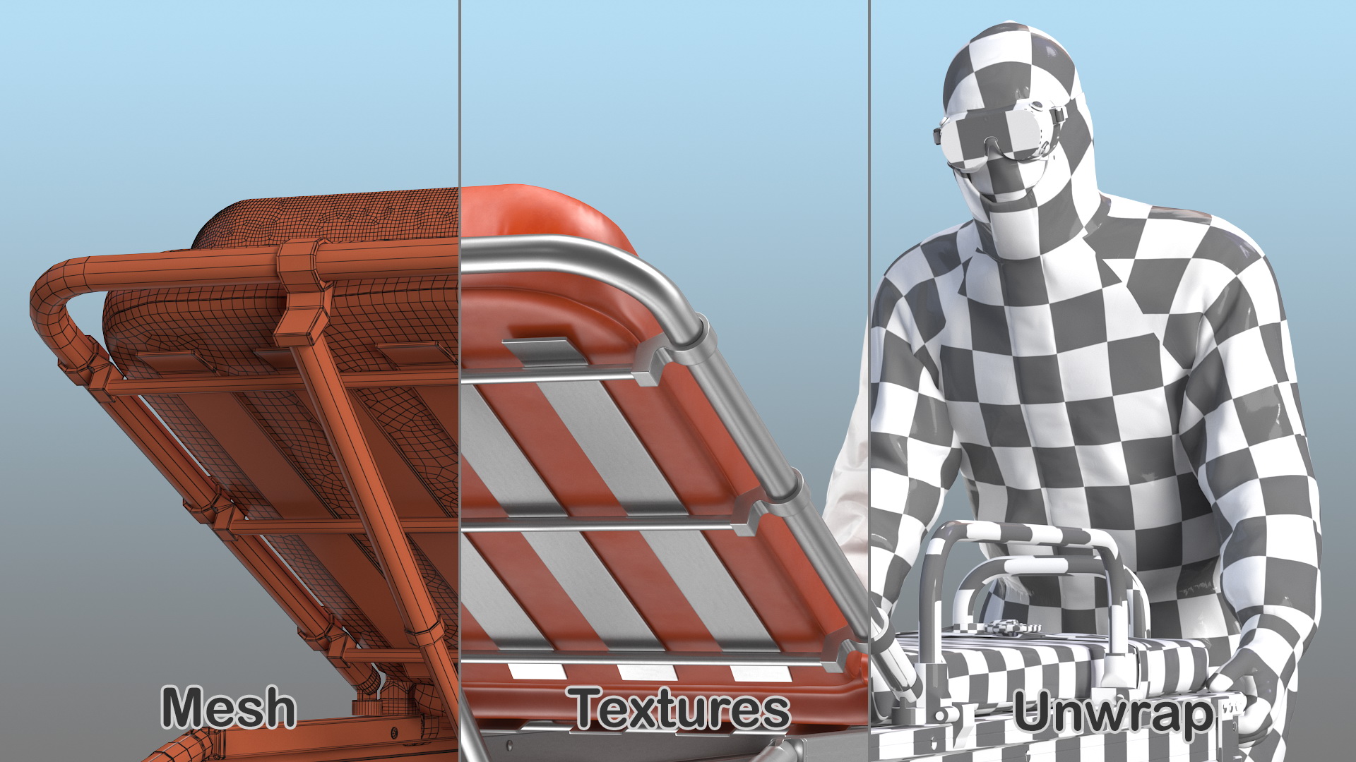 Chemical Protective Suit with Ambulance Hospital Bed Gurney 3D model