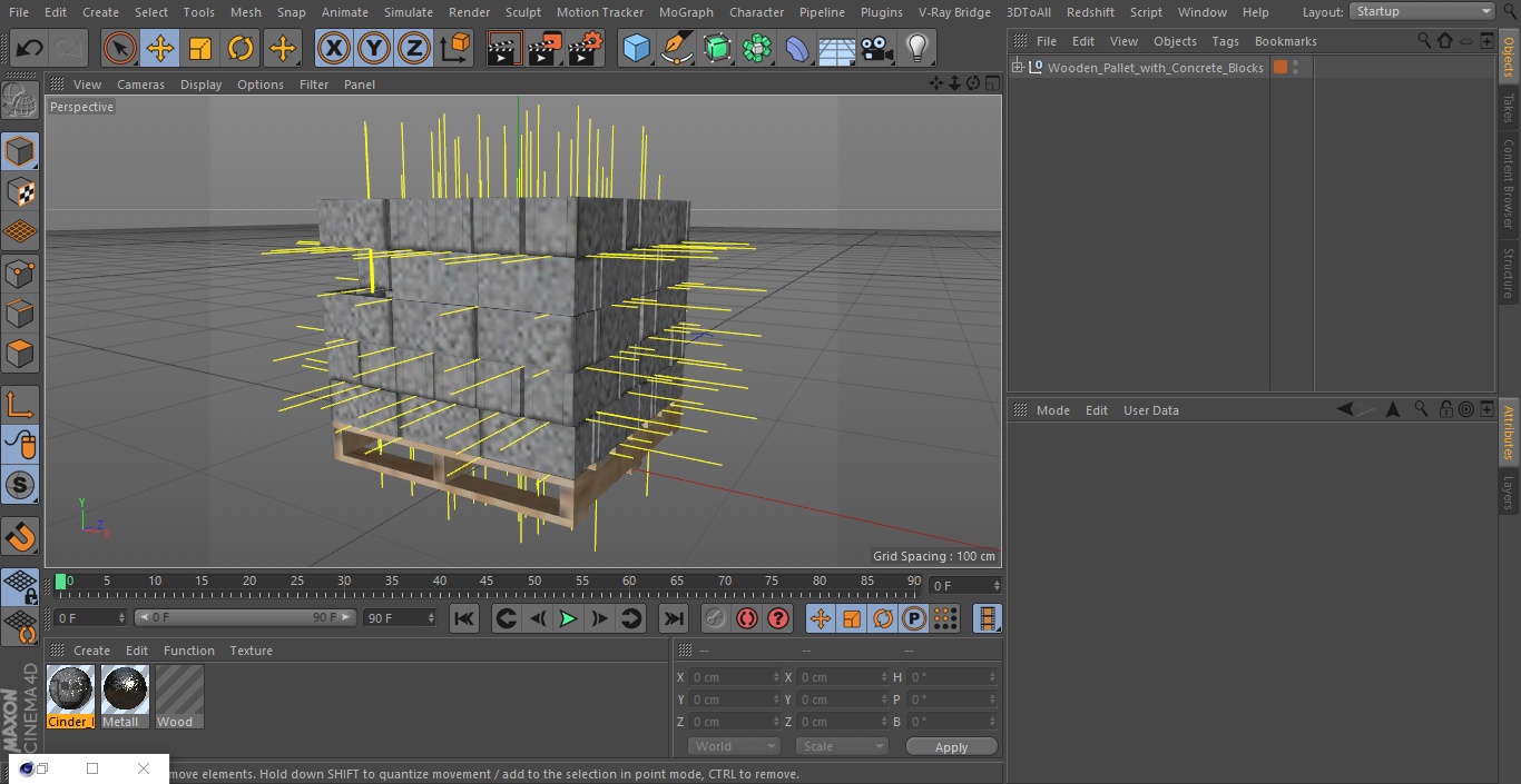 Wooden Pallet with Concrete Blocks 3D model