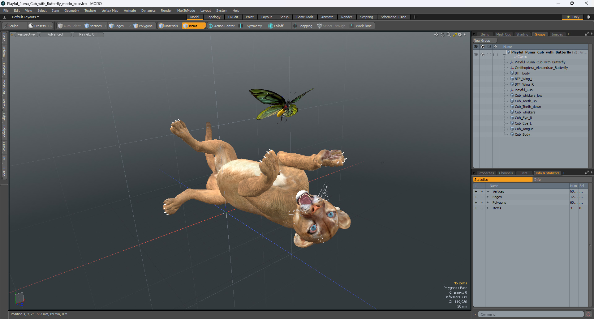 3D Playful Puma Cub with Butterfly