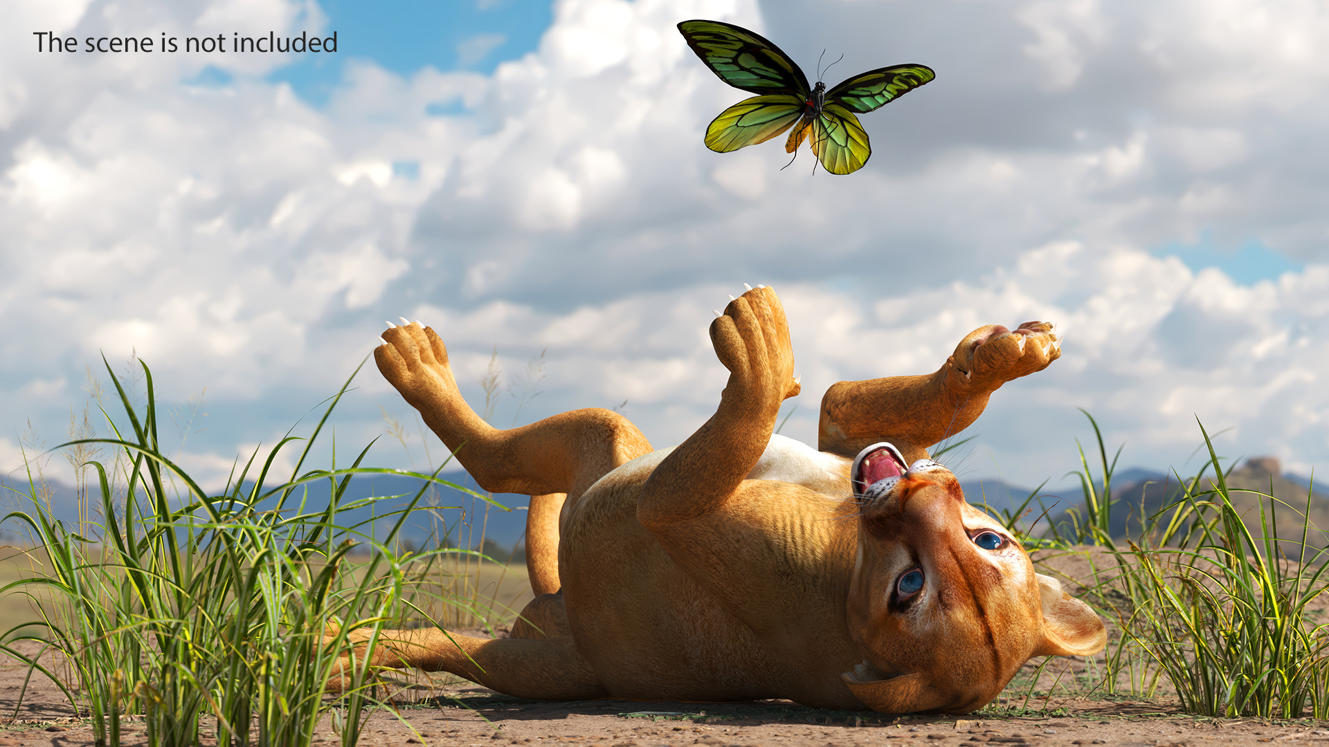 3D Playful Puma Cub with Butterfly