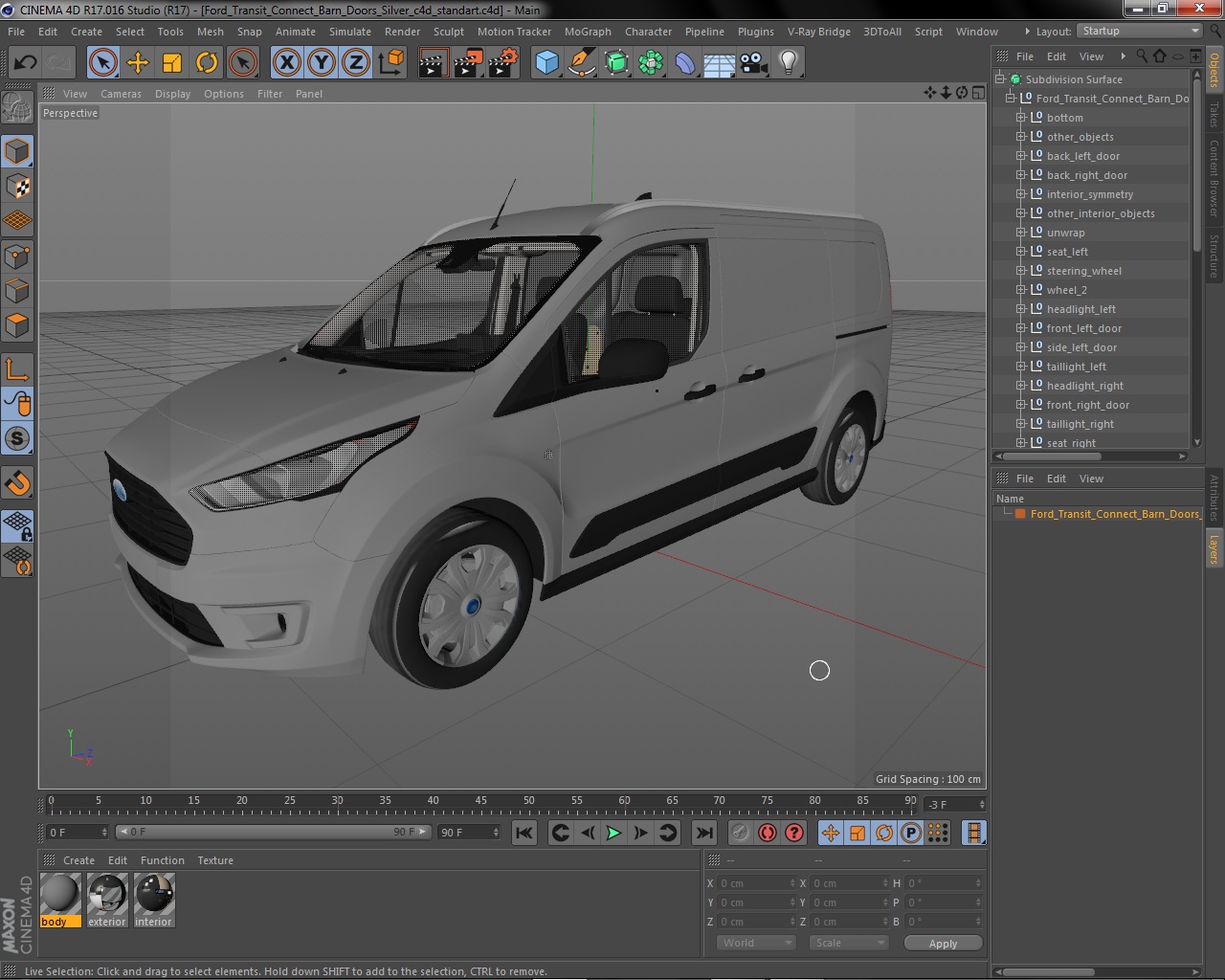 3D Ford Transit Connect Barn Doors Silver model