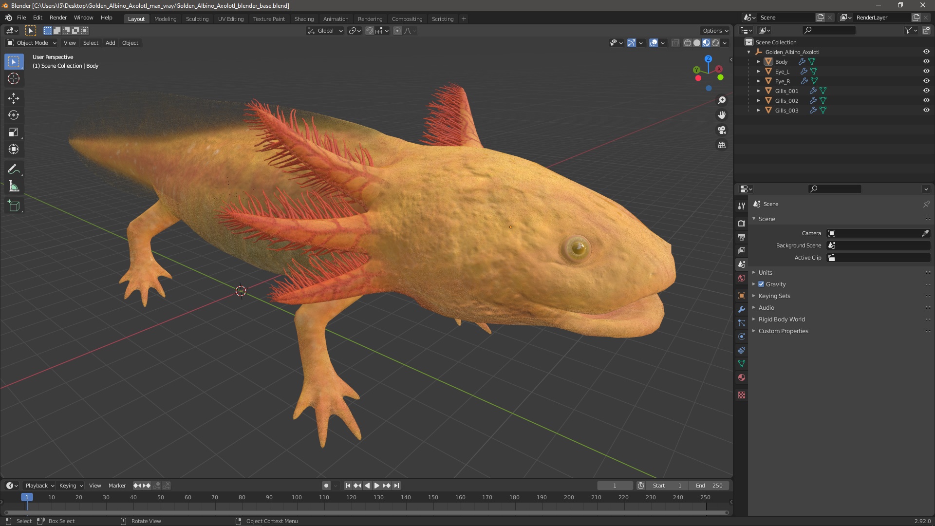 3D Golden Albino Axolotl