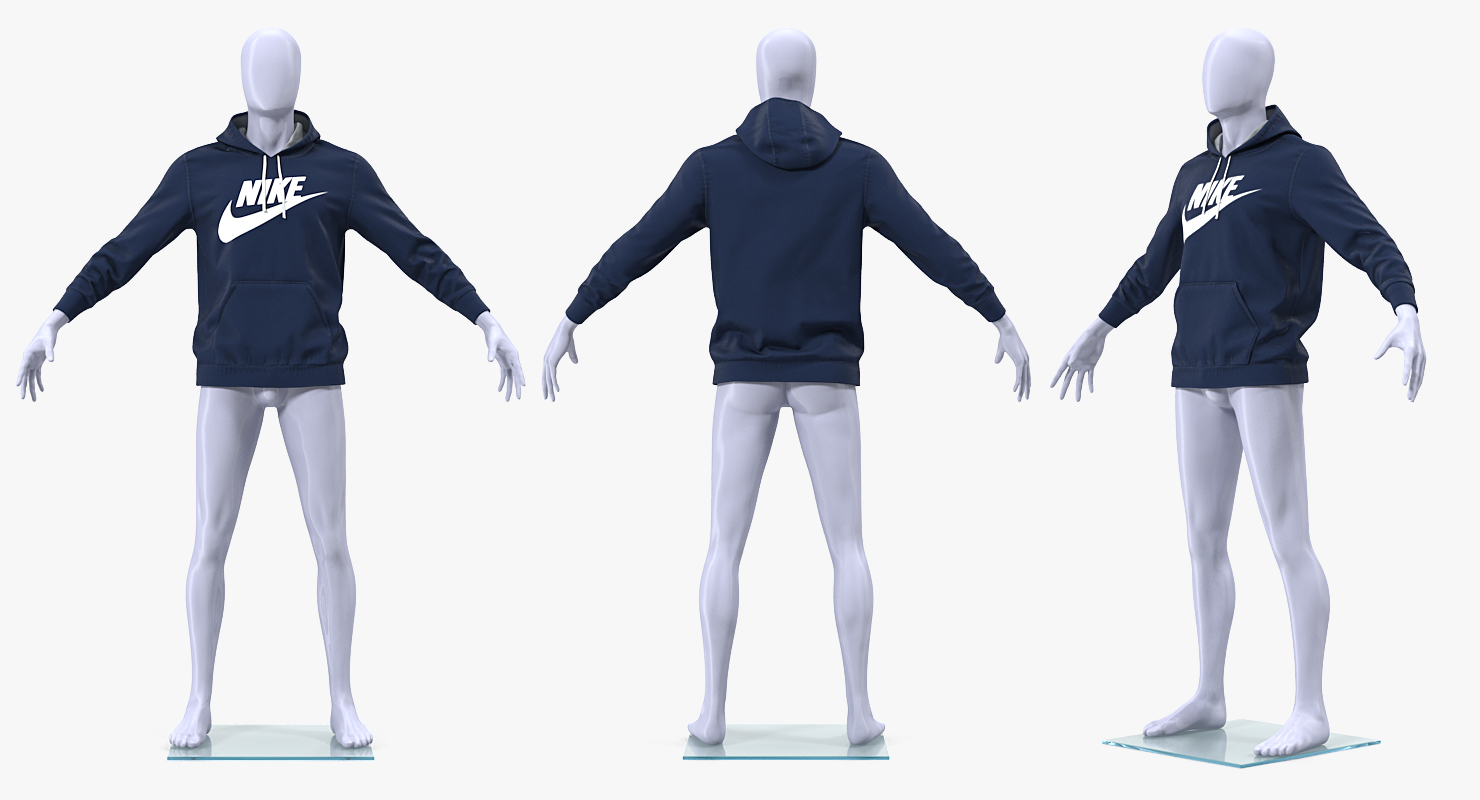 Blue Hoodie Nike Lowered Hood on Mannequin 3D