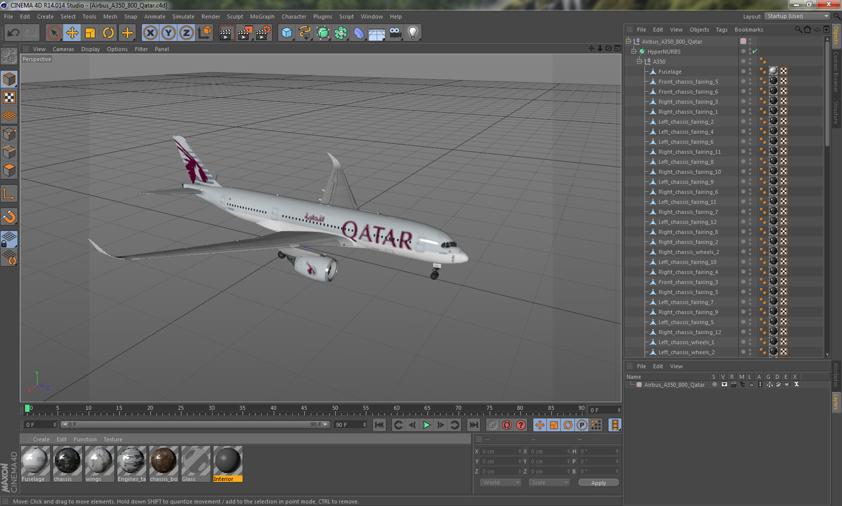 3D Airbus A350 800 Qatar