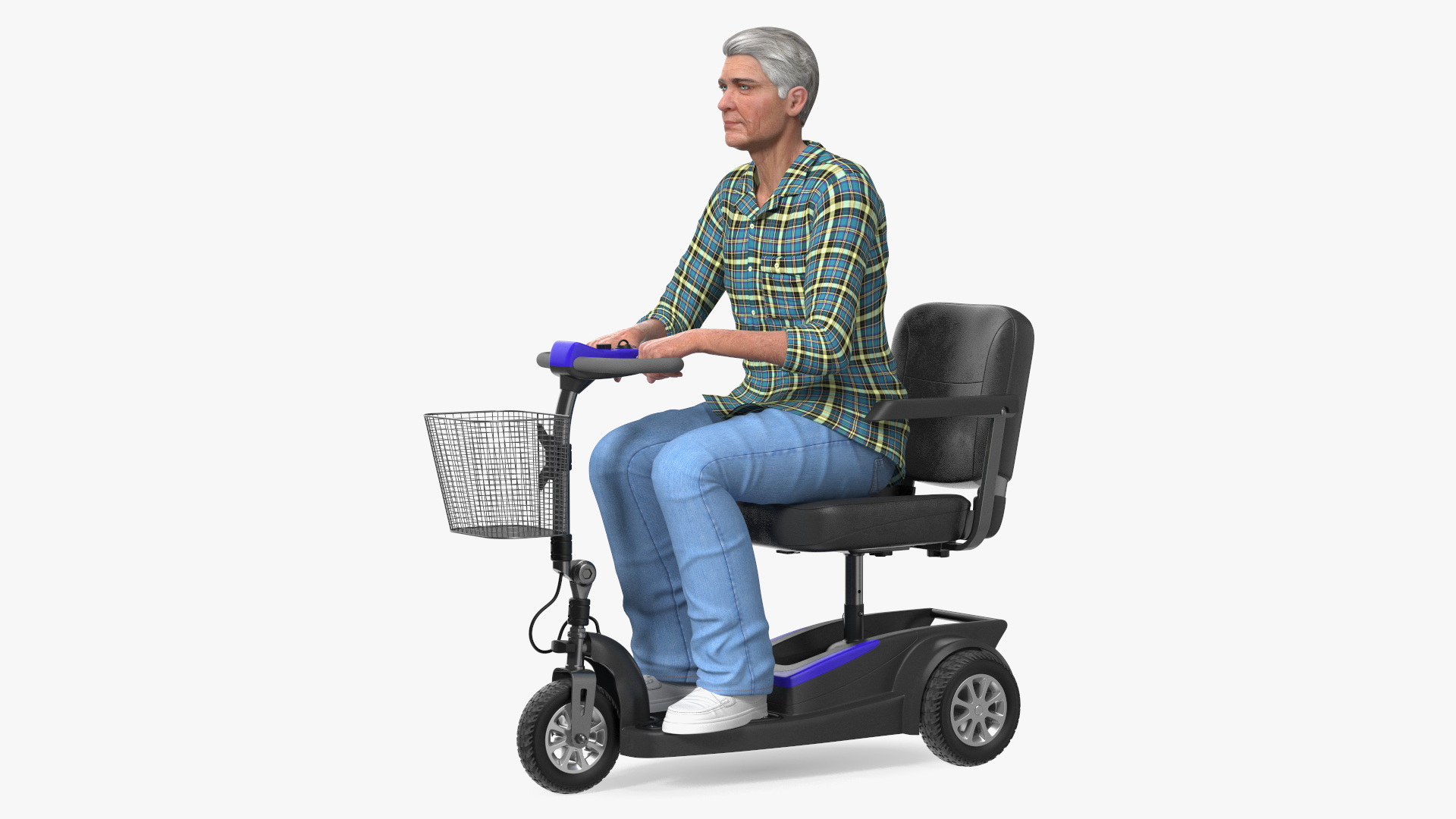 3D model Elderly Man on Electric Wheelchair Rigged for Cinema 4D