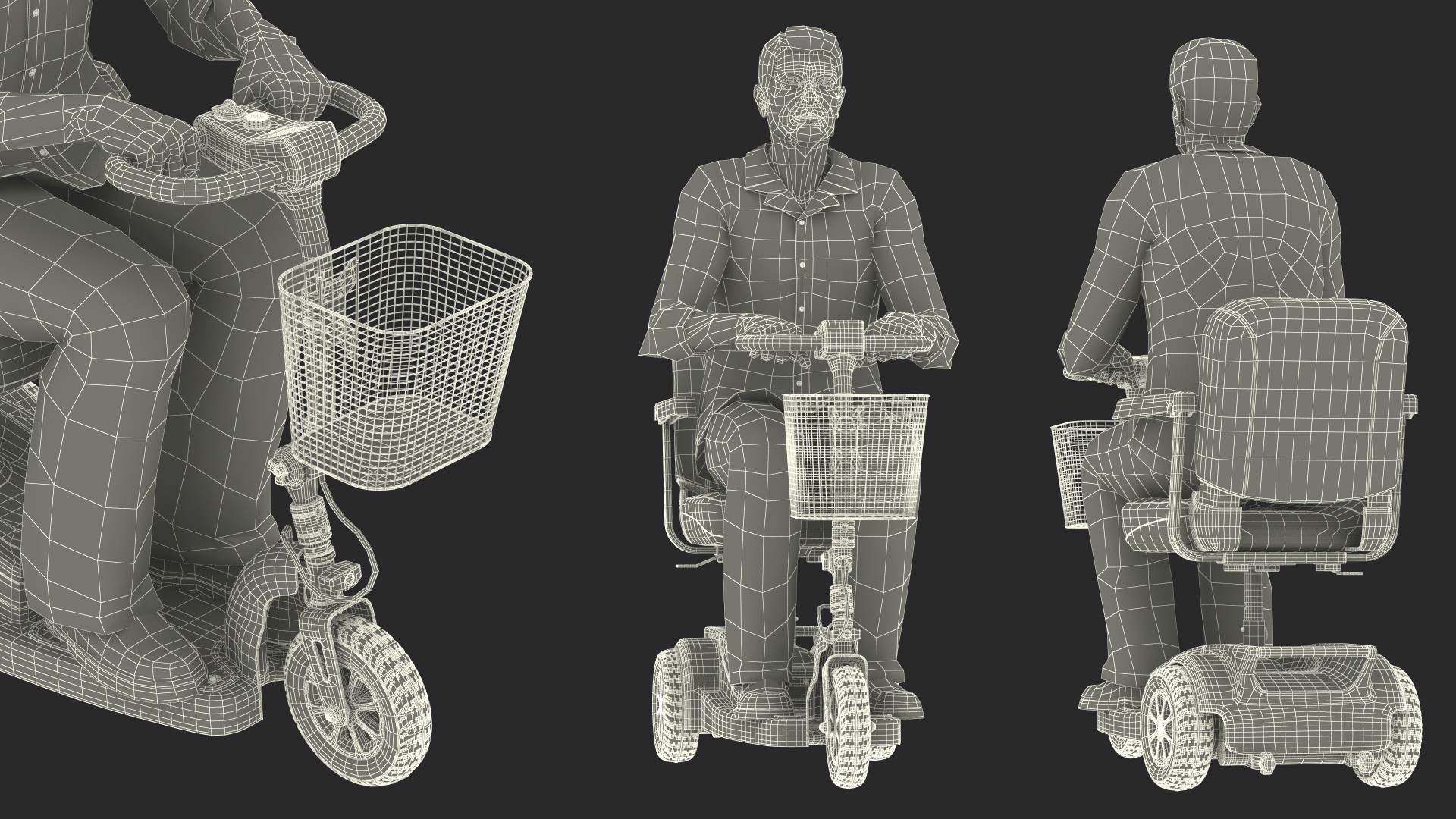 3D model Elderly Man on Electric Wheelchair Rigged for Cinema 4D