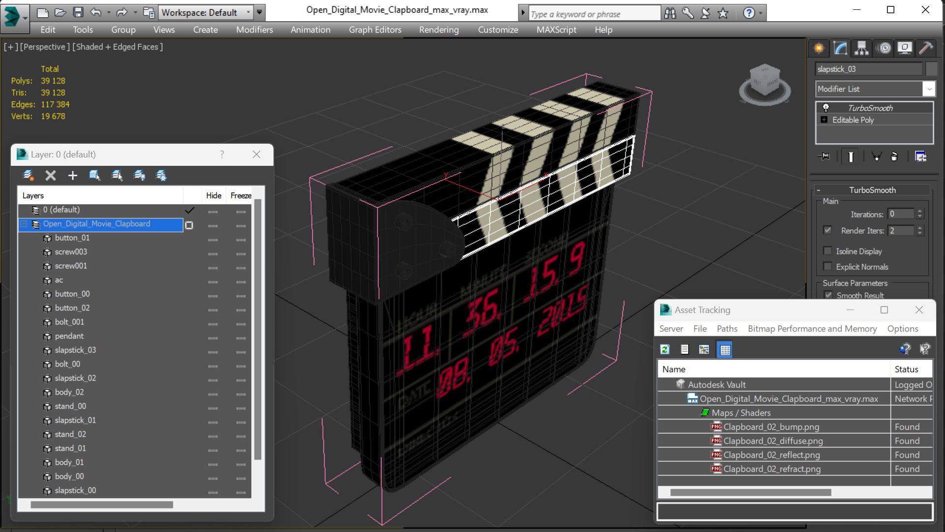 3D Open Digital Movie Clapboard model