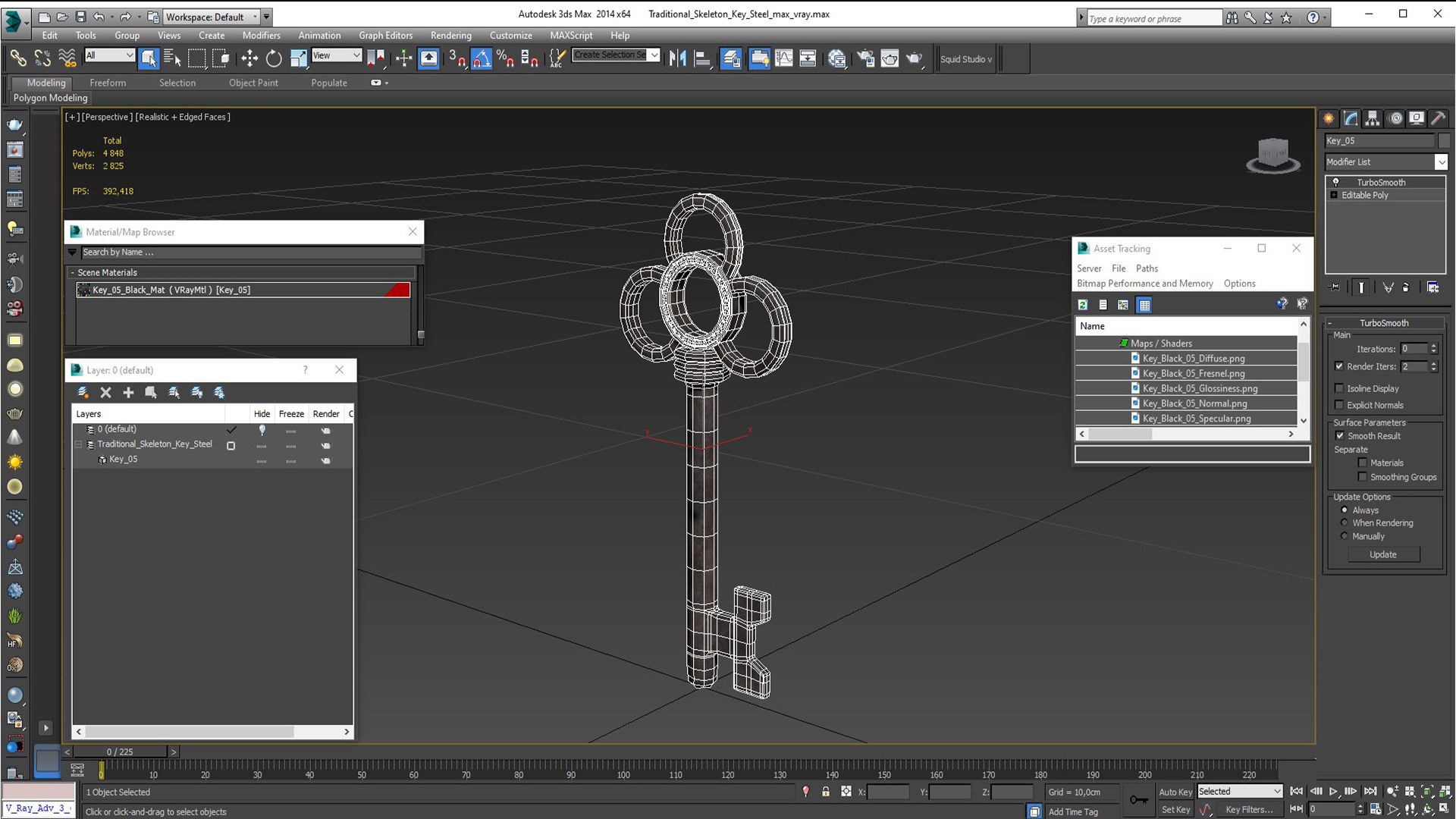 3D model Traditional Skeleton Key Steel