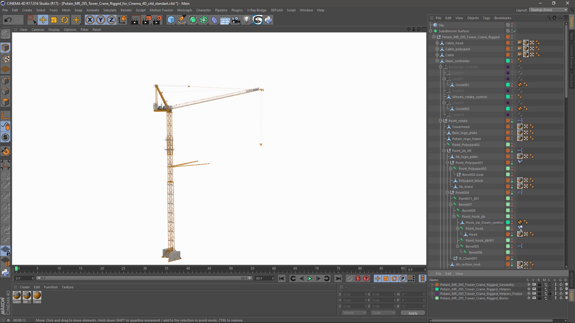 3D Potain MR 295 Tower Crane Rigged for Cinema 4D