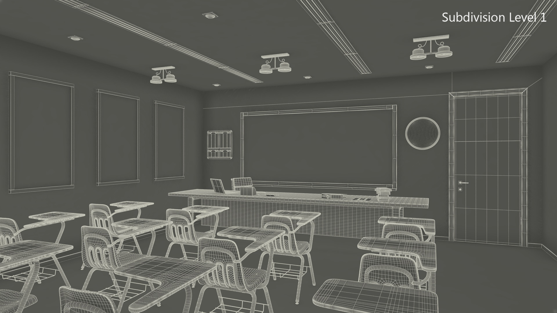 Classroom Interior with Furniture Light 3D model