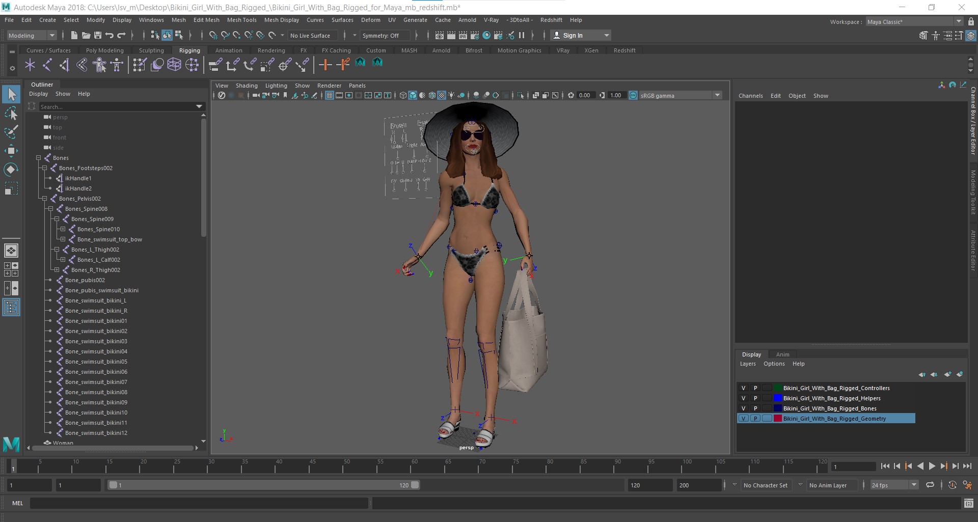 3D Bikini Girl With Bag Rigged for Maya