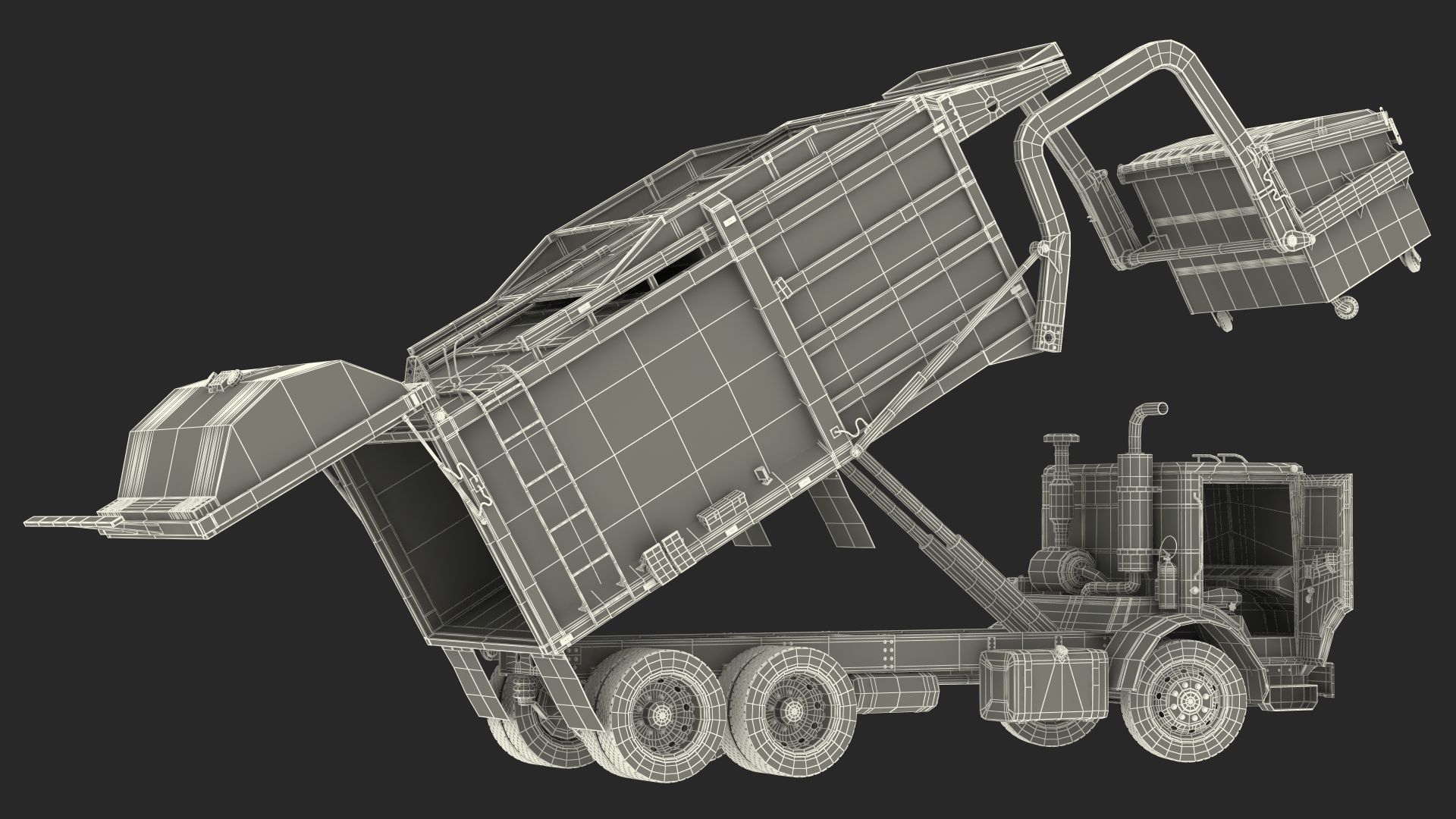 3D Mack Garbage Truck with Dumpster Blue Rigged for Cinema 4D model