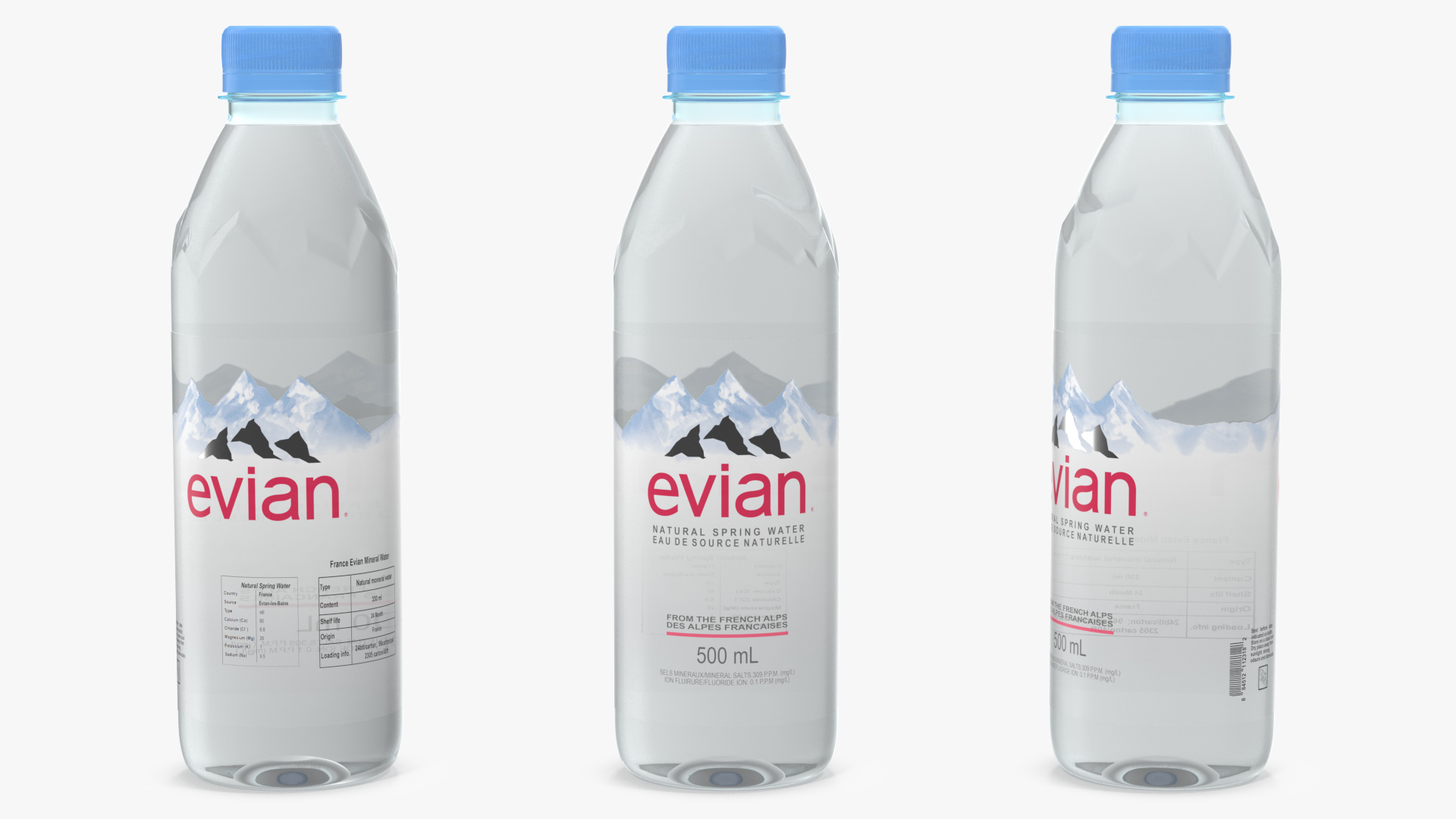 3D Evian Natural Mineral Water 500ml Plastic Bottle model