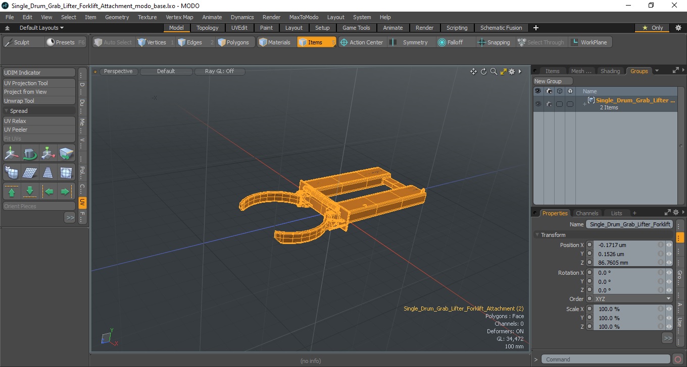 3D Single Drum Grab Lifter Forklift Attachment model