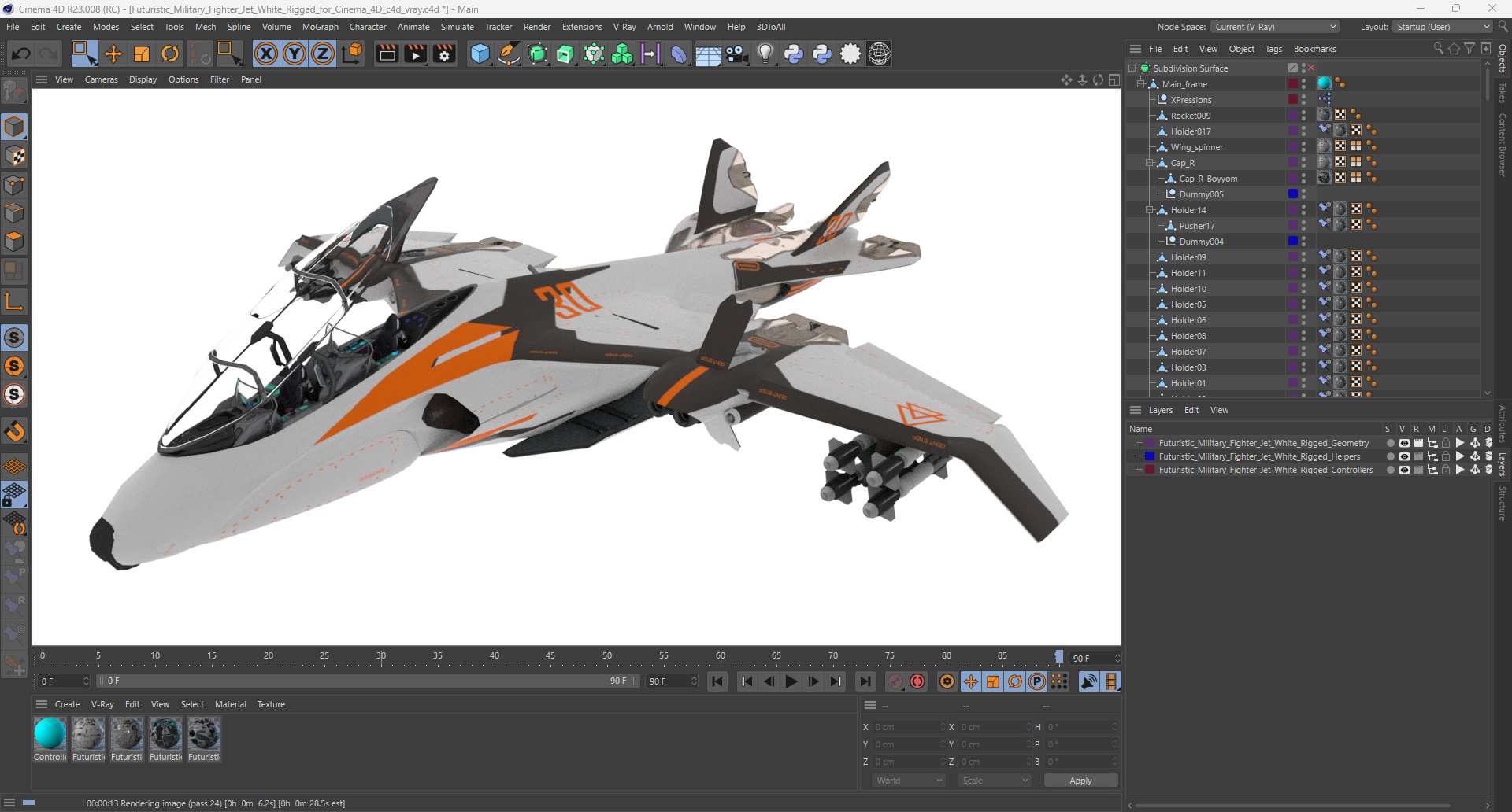 3D Futuristic Military Fighter Jet White Rigged for Cinema 4D model