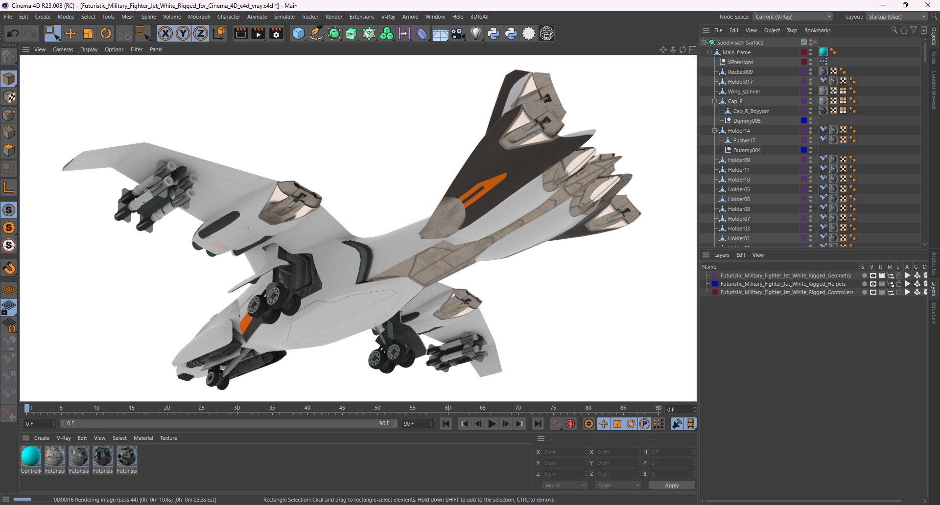 3D Futuristic Military Fighter Jet White Rigged for Cinema 4D model